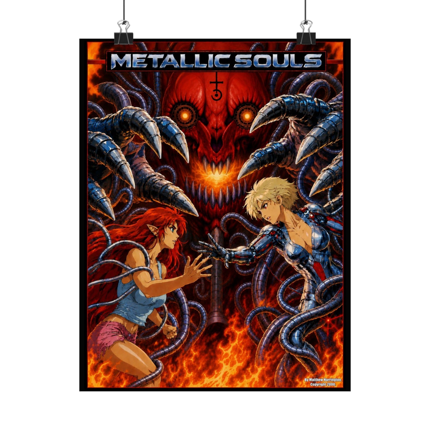 Metallic Souls Anime Poster — Matte Vertical Sci‑Fi Horror Art Print