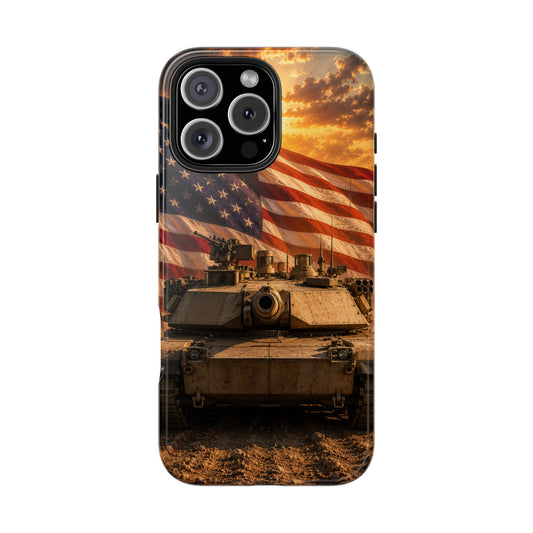 Patriotic Armor Phone Case — Military Tank with American Flag