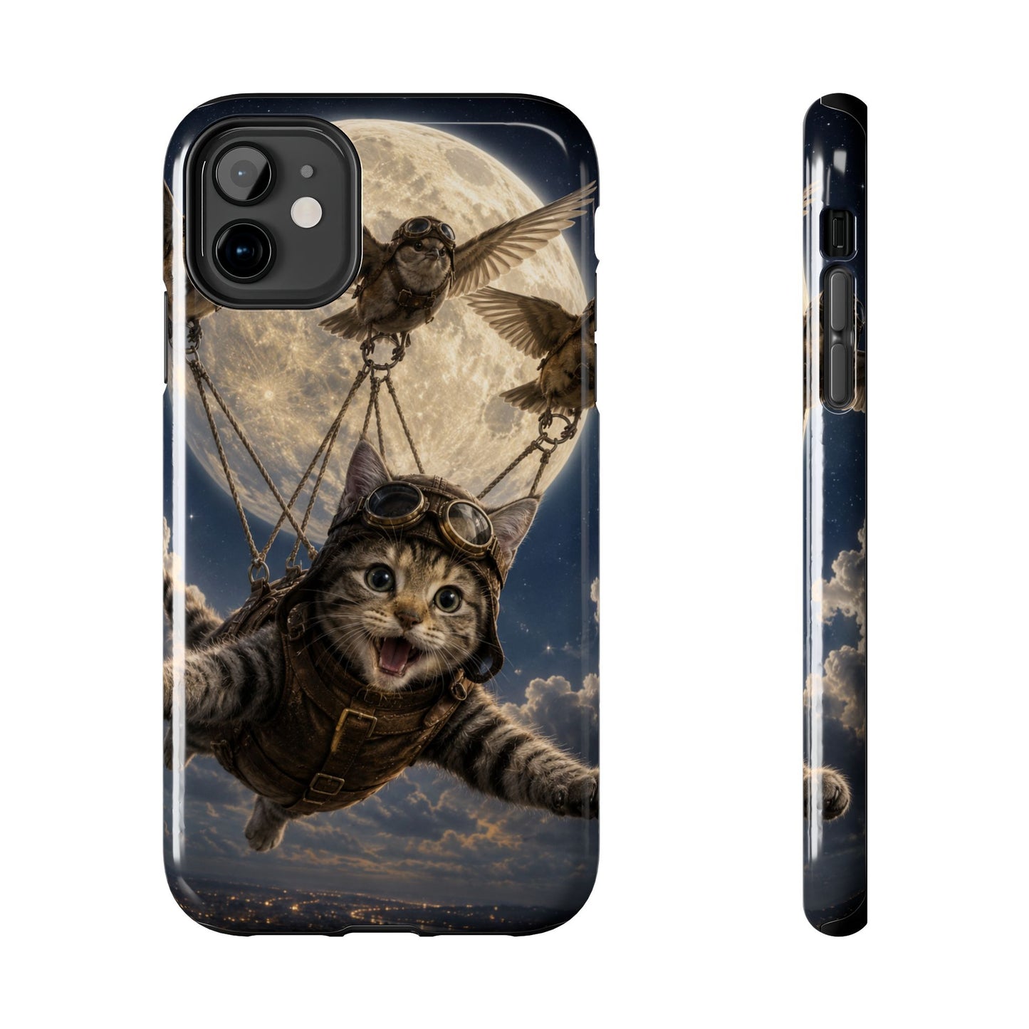 Cat Pilot Phone Case — Adventure Kitty Moonlit Flight Tough Protection