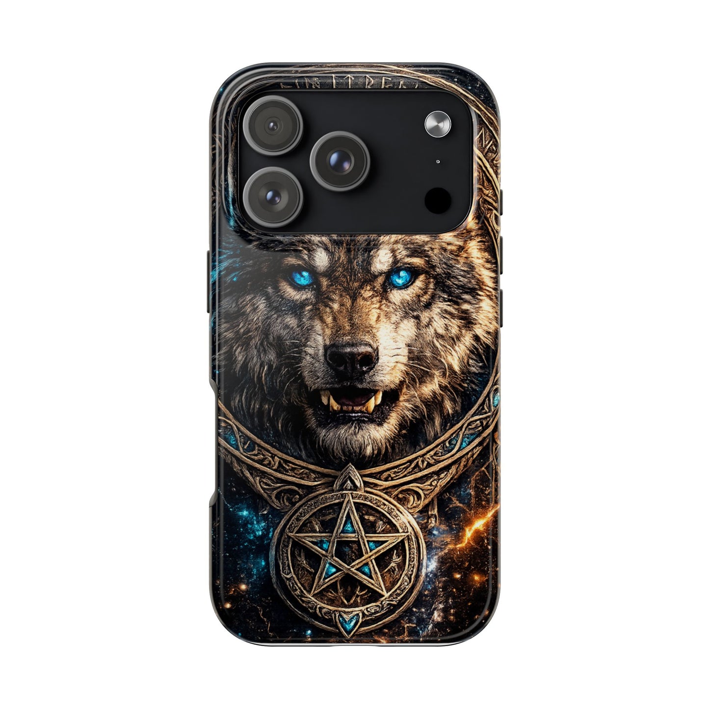 Wolf Pentagram Phone Case - Rugged Mystic Phone Cover with Glowing Blue Eyes