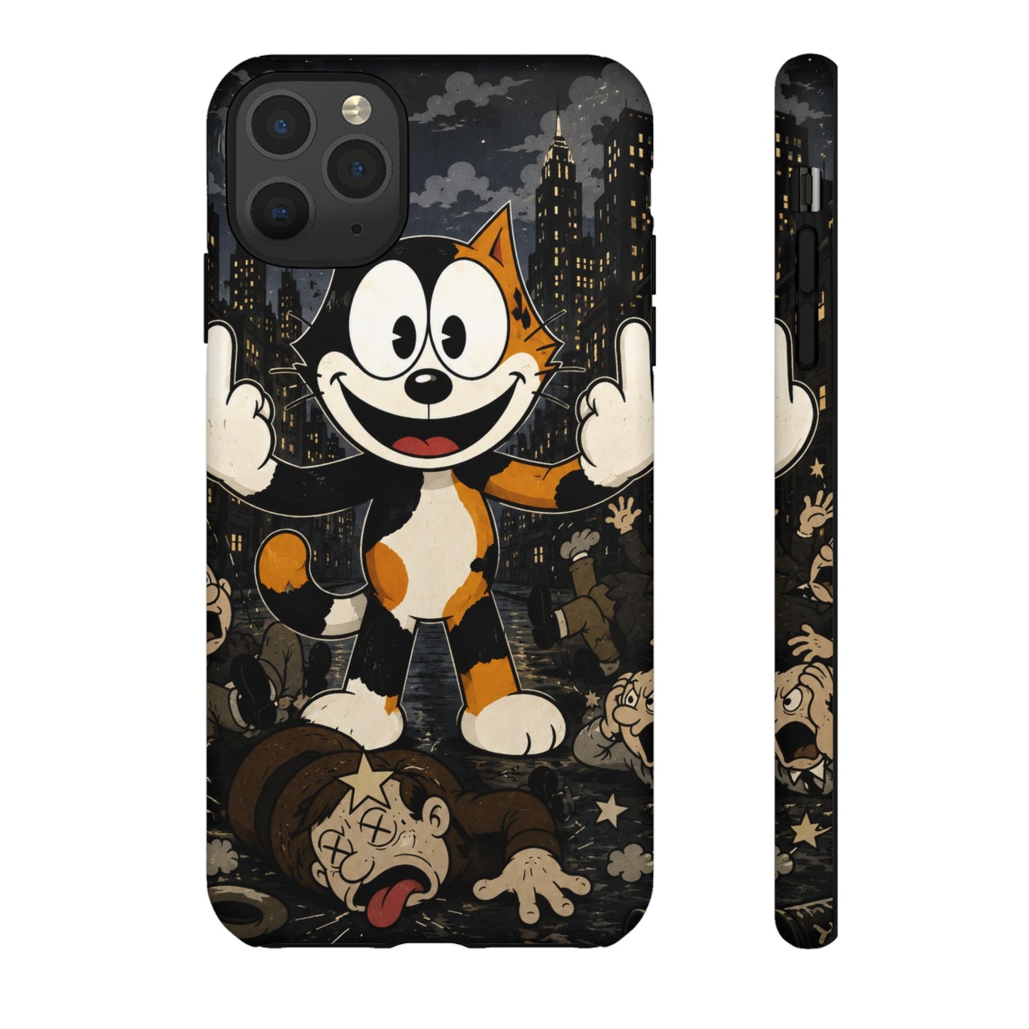 Vintage Cartoon Cat Phone Case — Edgy Felix-Style Illustration