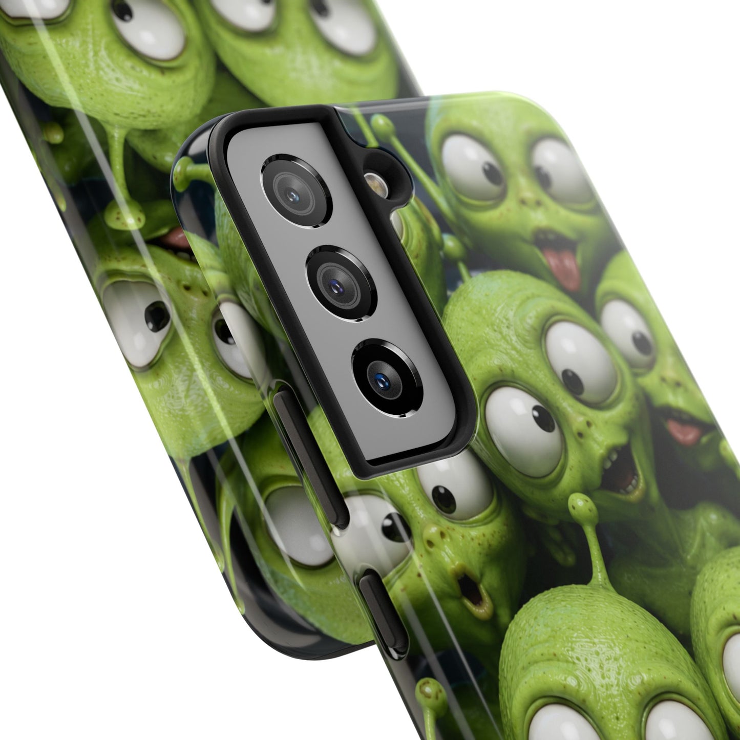Alien Selfie Tough Phone Case — Cute Green Cartoon Aliens Protective Cover