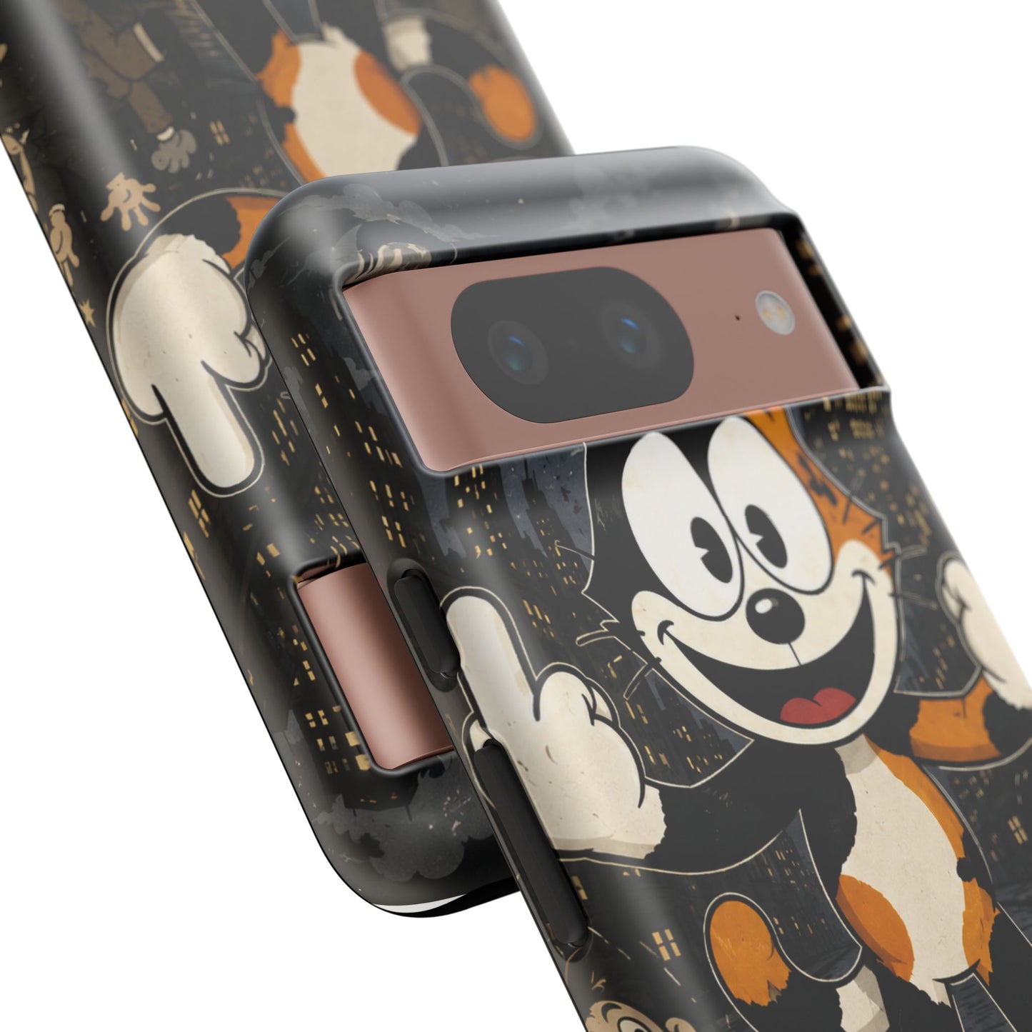 Vintage Cartoon Cat Phone Case — Edgy Felix-Style Illustration