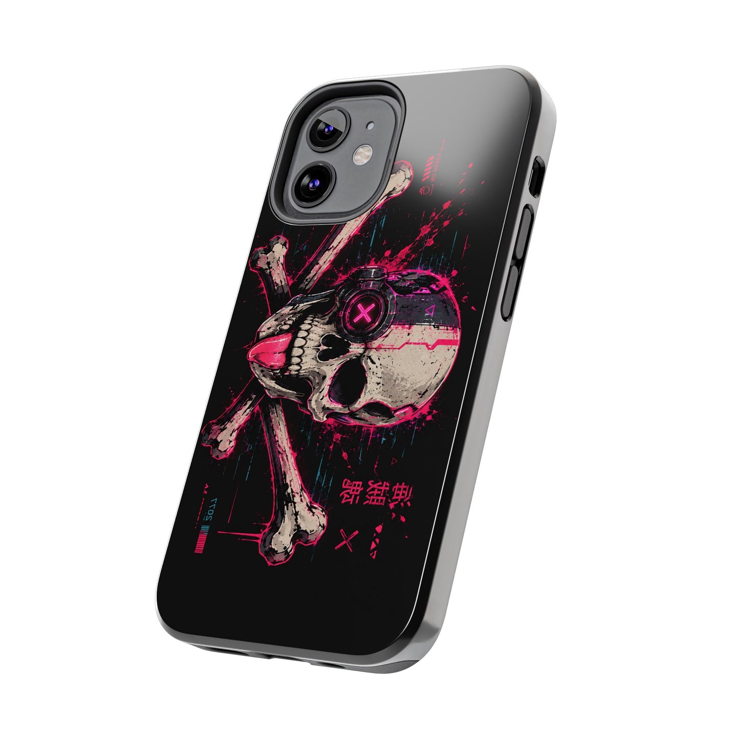 Skull & Crossbones Tough Phone Case — Neon Cyberpunk Skull Design