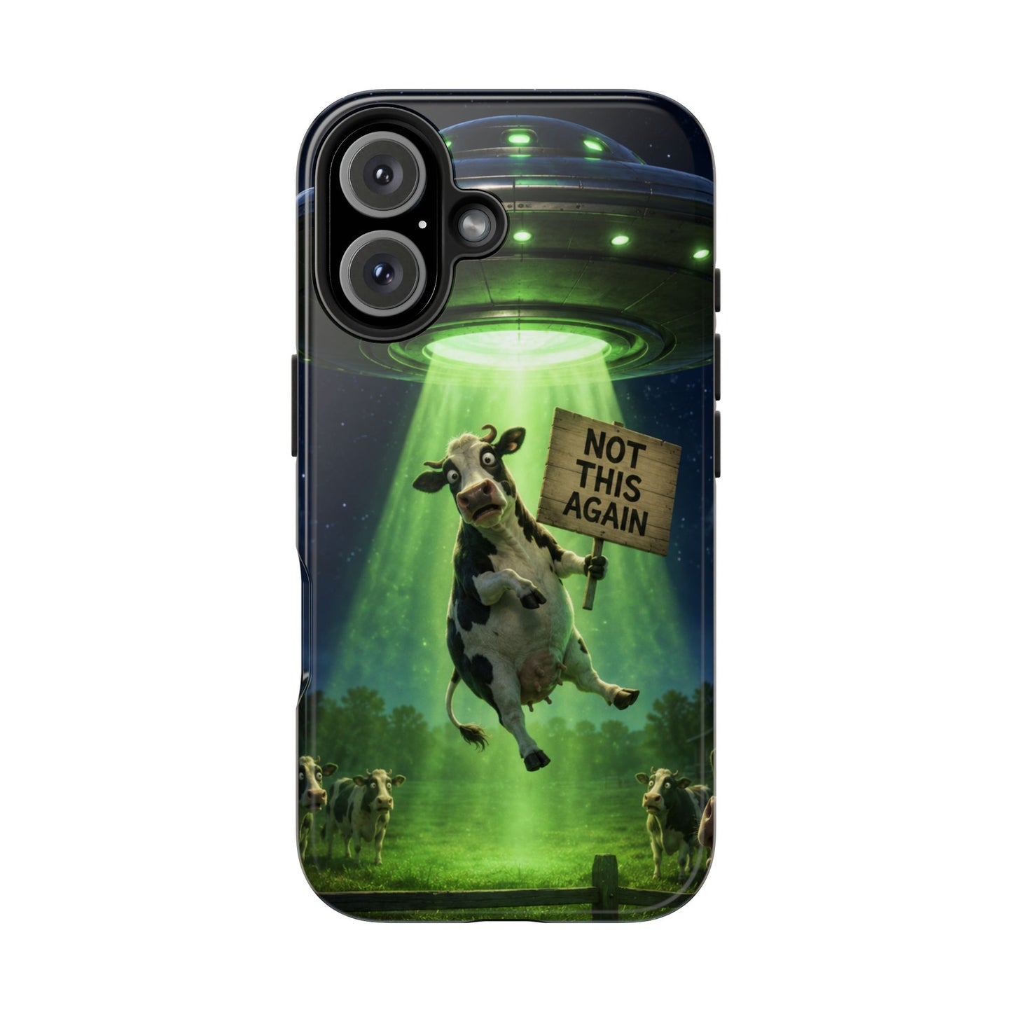 Phone Case — Funny Alien Abduction Cow Design ("Not This Again")