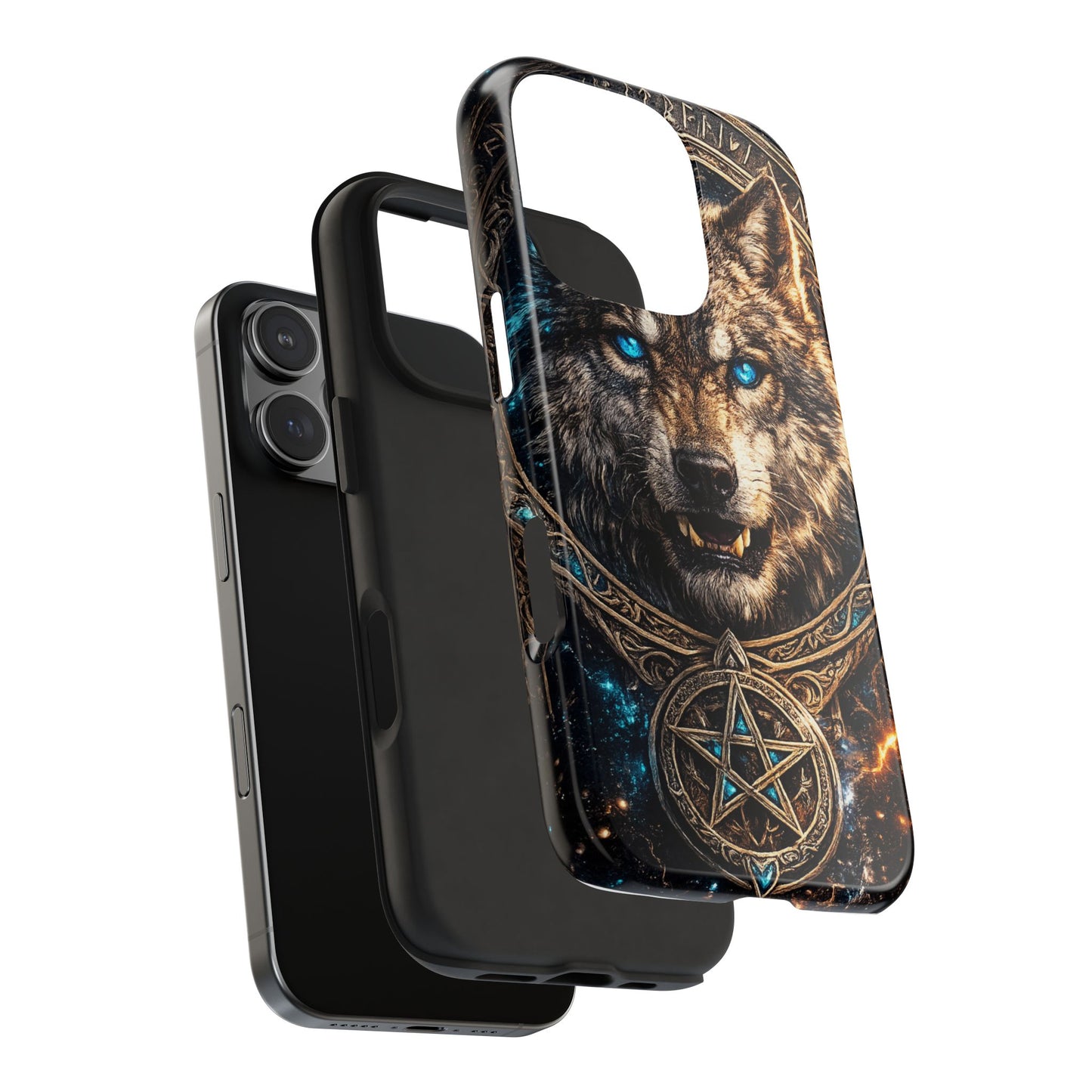 Wolf Pentagram Phone Case - Rugged Mystic Phone Cover with Glowing Blue Eyes