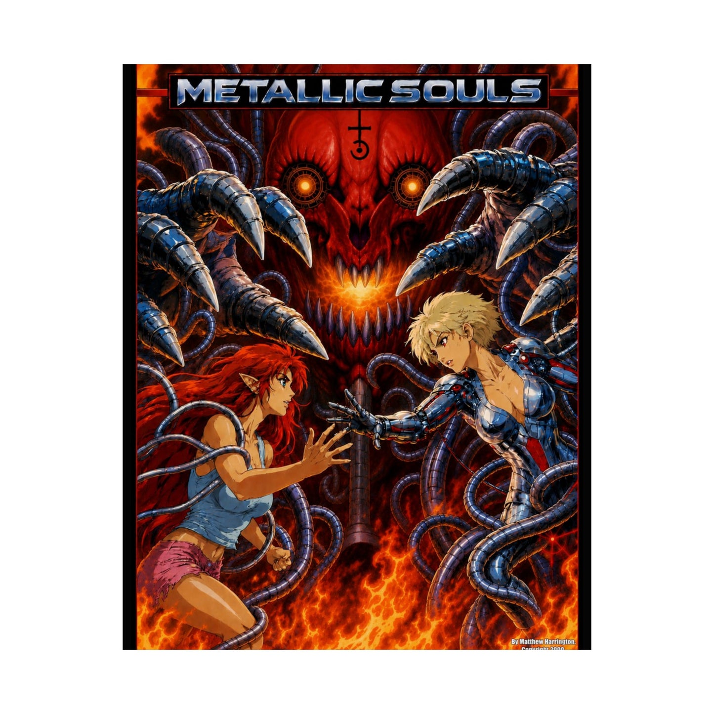 Metallic Souls Anime Poster — Matte Vertical Sci‑Fi Horror Art Print