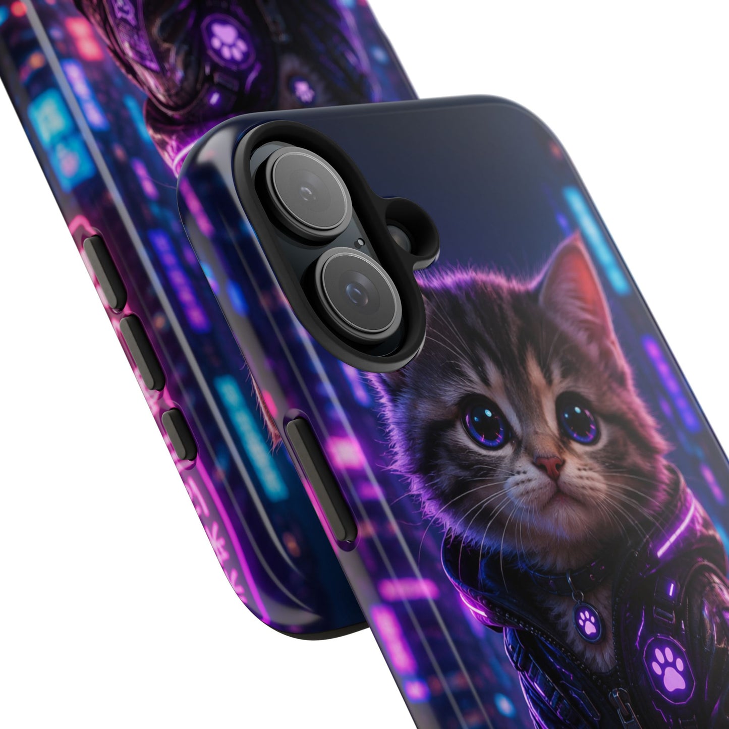 Cyberpunk Kitten Tough Phone Case — Neon Cat Protective Phone Cover