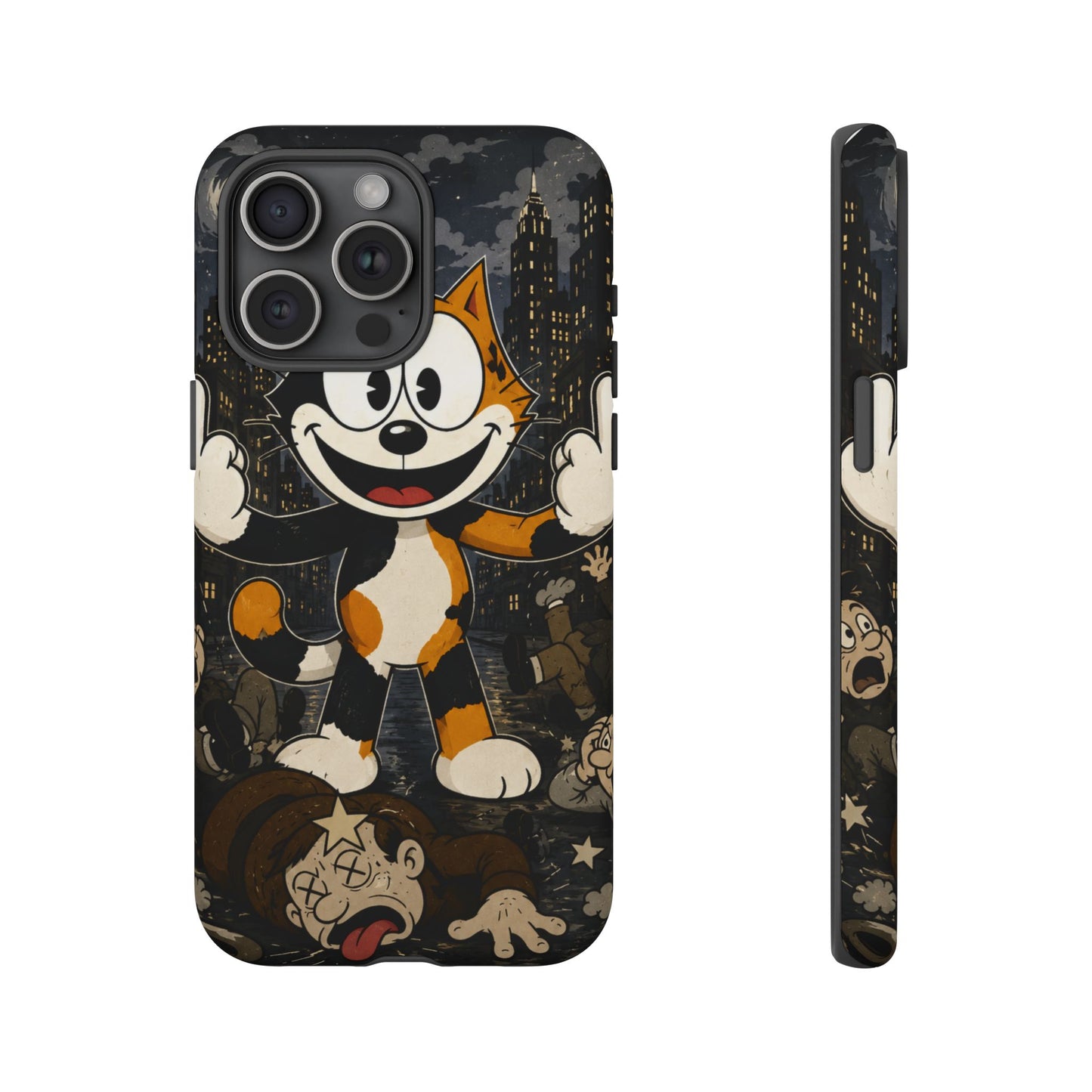 Vintage Cartoon Cat Phone Case — Edgy Felix-Style Illustration