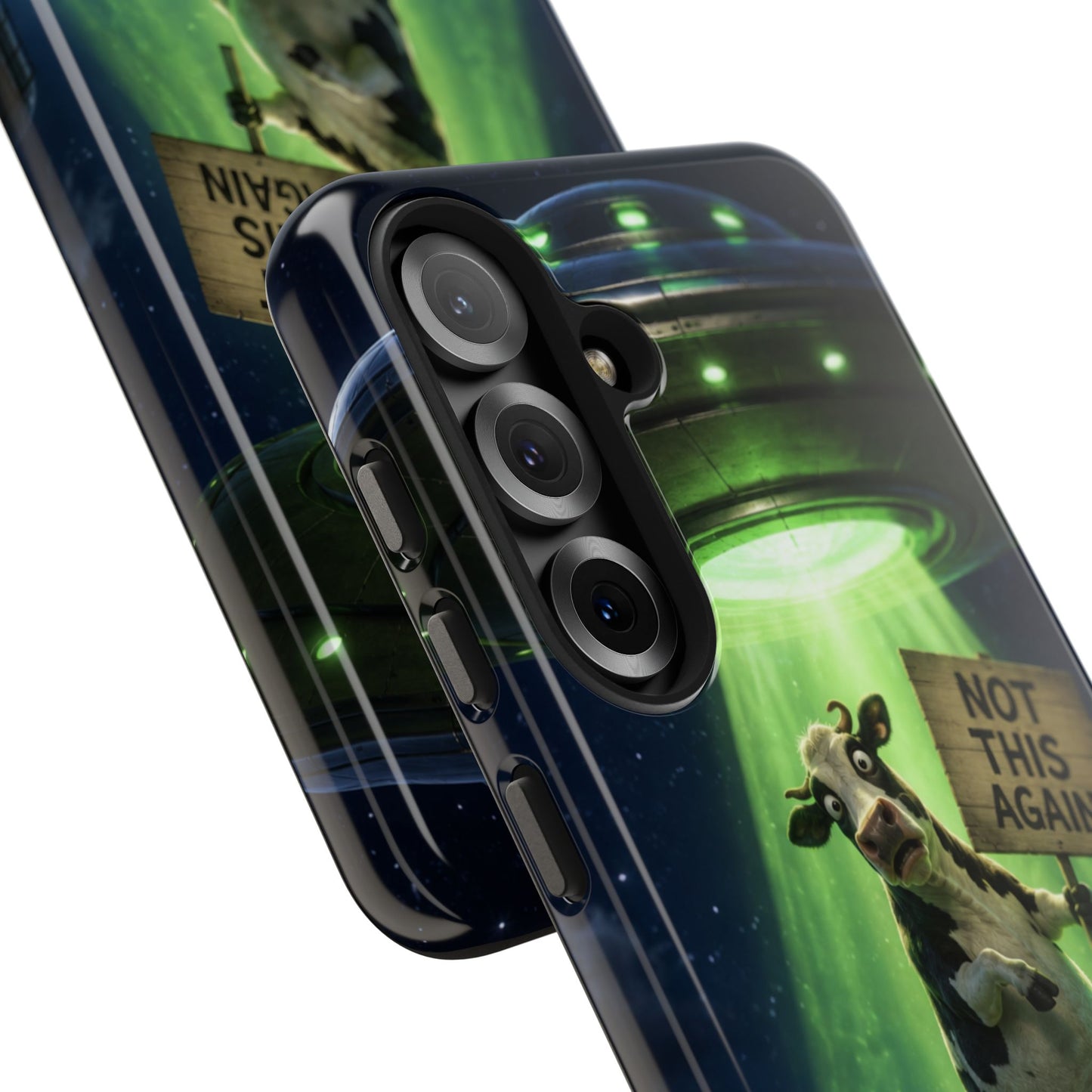 Phone Case — Funny Alien Abduction Cow Design ("Not This Again")
