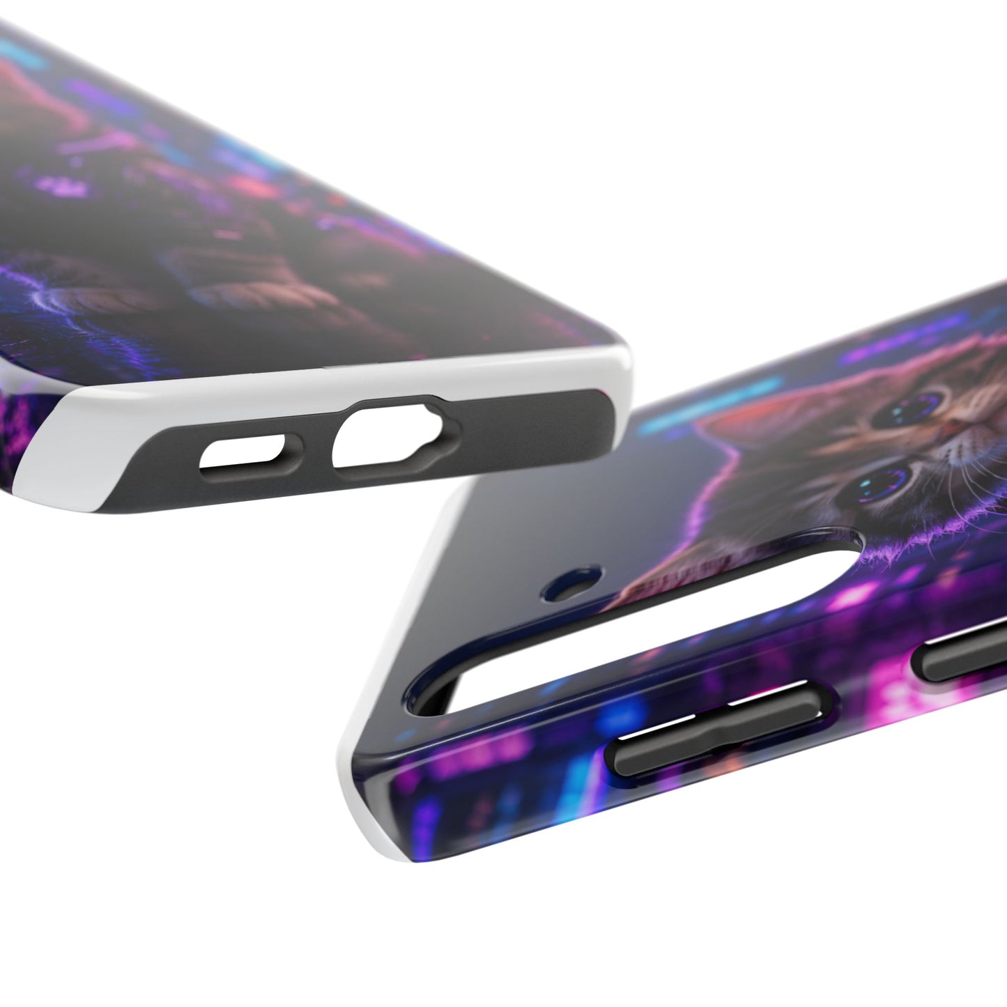 Cyberpunk Kitten Tough Phone Case — Neon Cat Protective Phone Cover