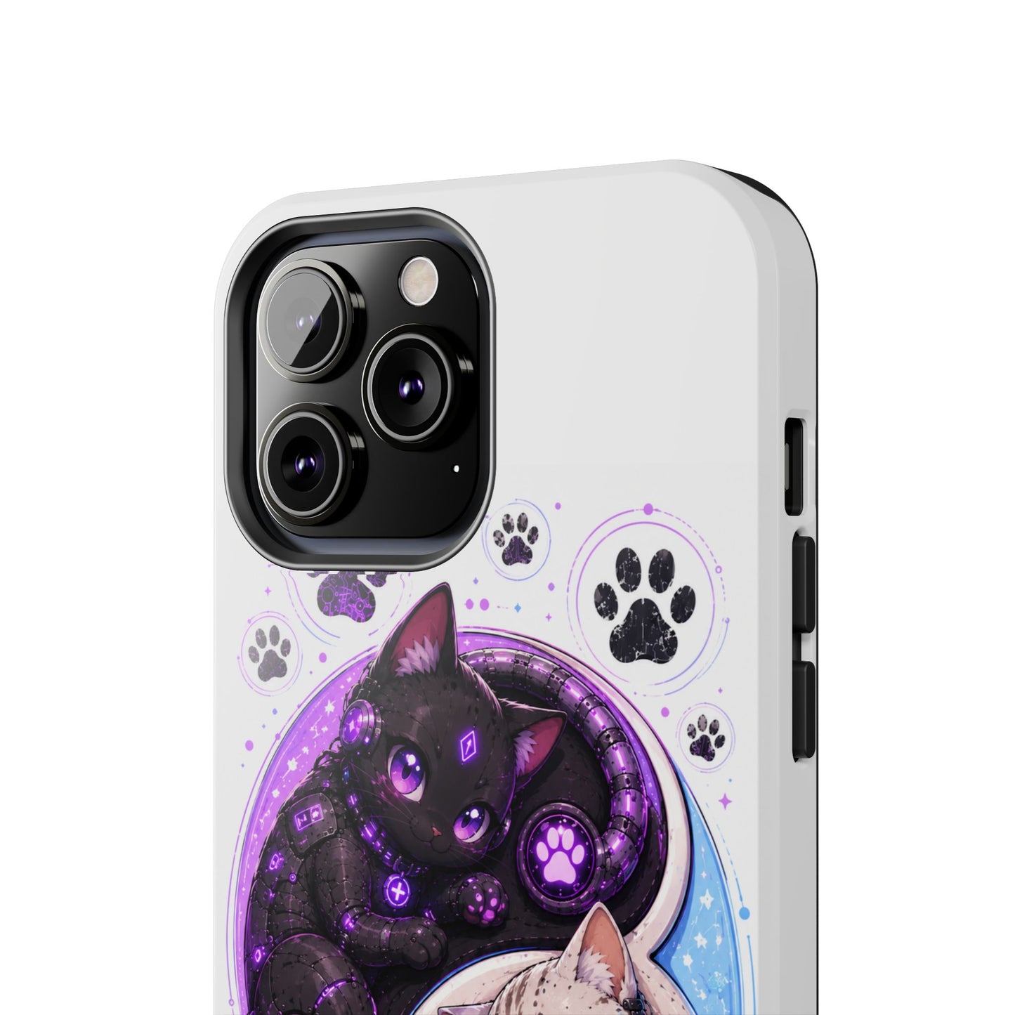 Cat Yin Yang Tough Phone Case — Black & White Kittens, Paw Print Protective Cover
