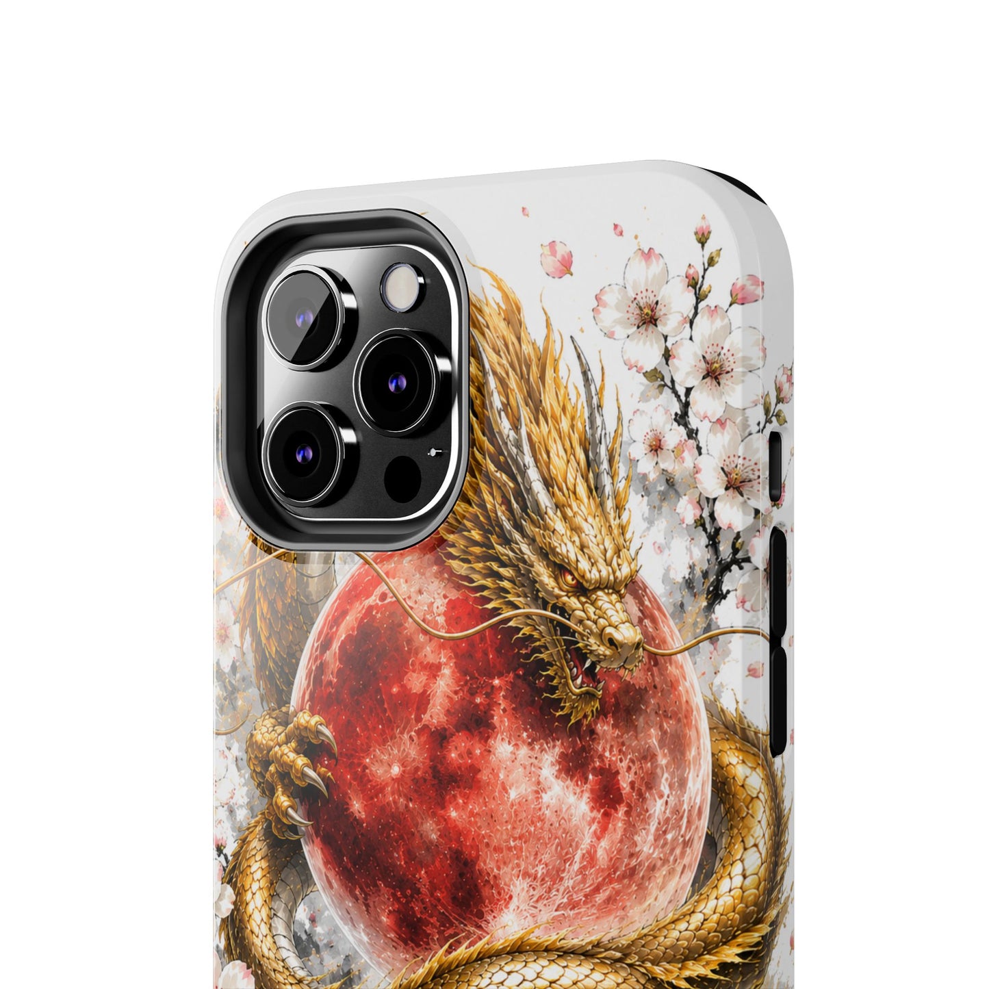 Golden Dragon Phone Case — Red Moon & Cherry Blossom Tough Phone Case