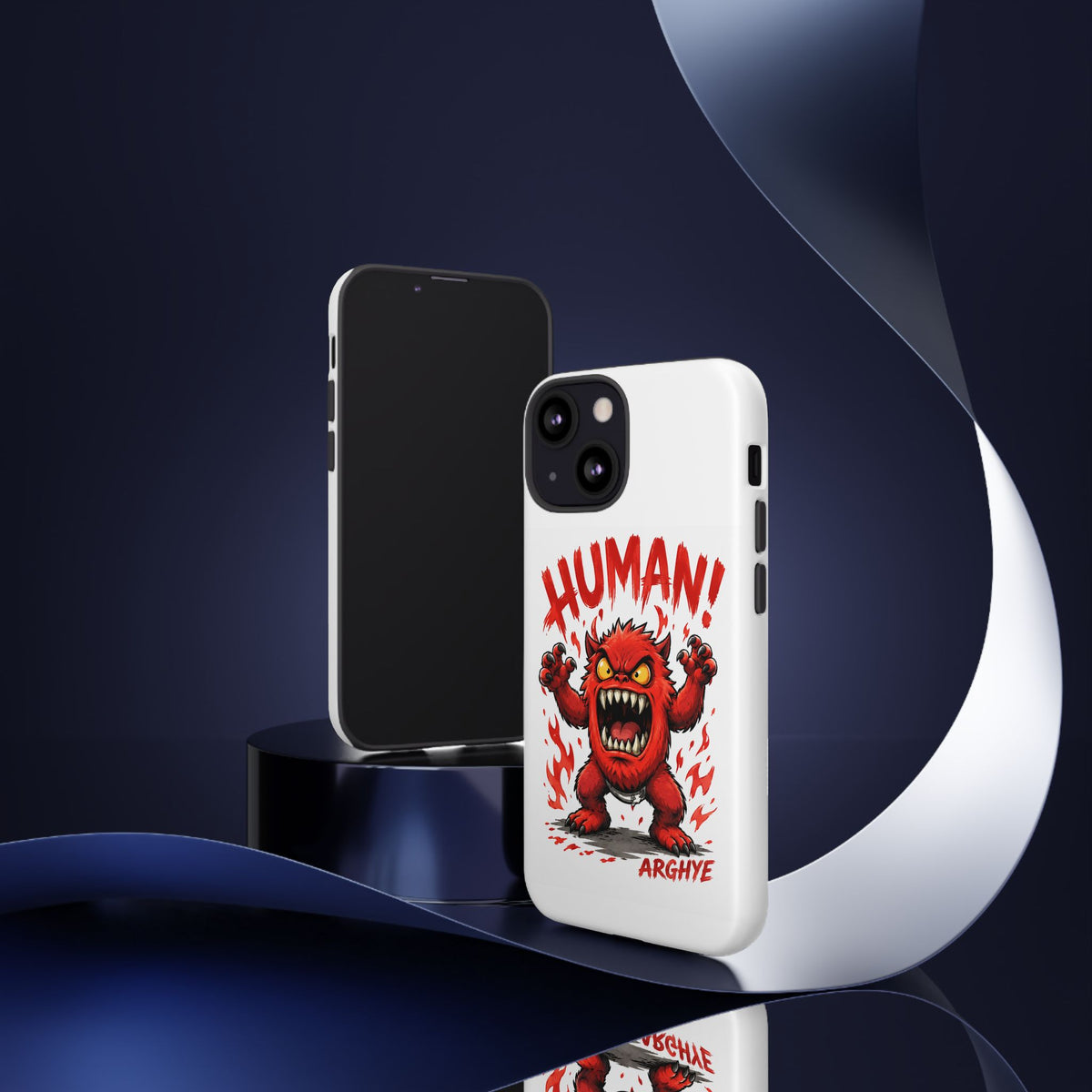 Angry Monster "HUMAN!" Phone Case — Cute Fiery Creature iPhone Cover