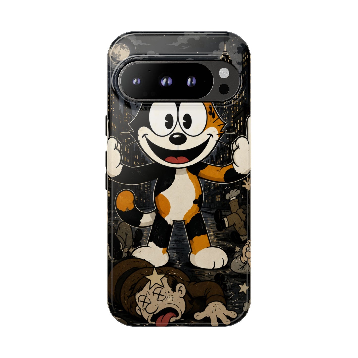 Vintage Cartoon Cat Phone Case — Edgy Felix-Style Illustration