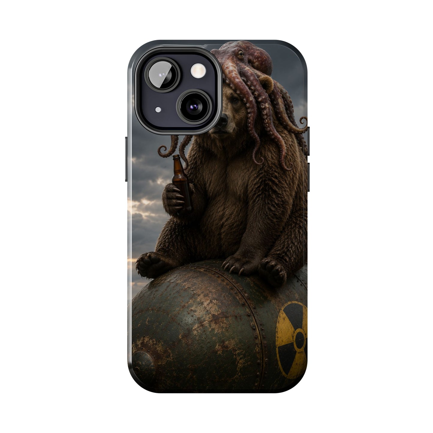 Tough Phone Case — Post‑Apocalyptic Bear with Octopus Helmet on Nuclear Bomb