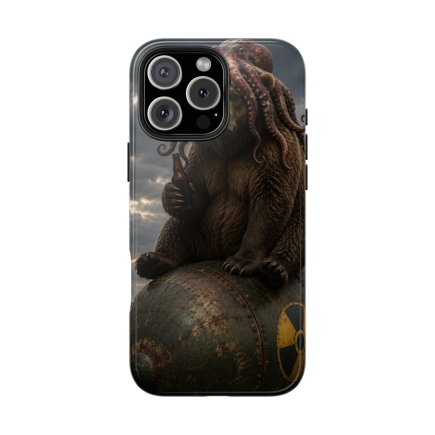 Tough Phone Case — Post‑Apocalyptic Bear with Octopus Helmet on Nuclear Bomb