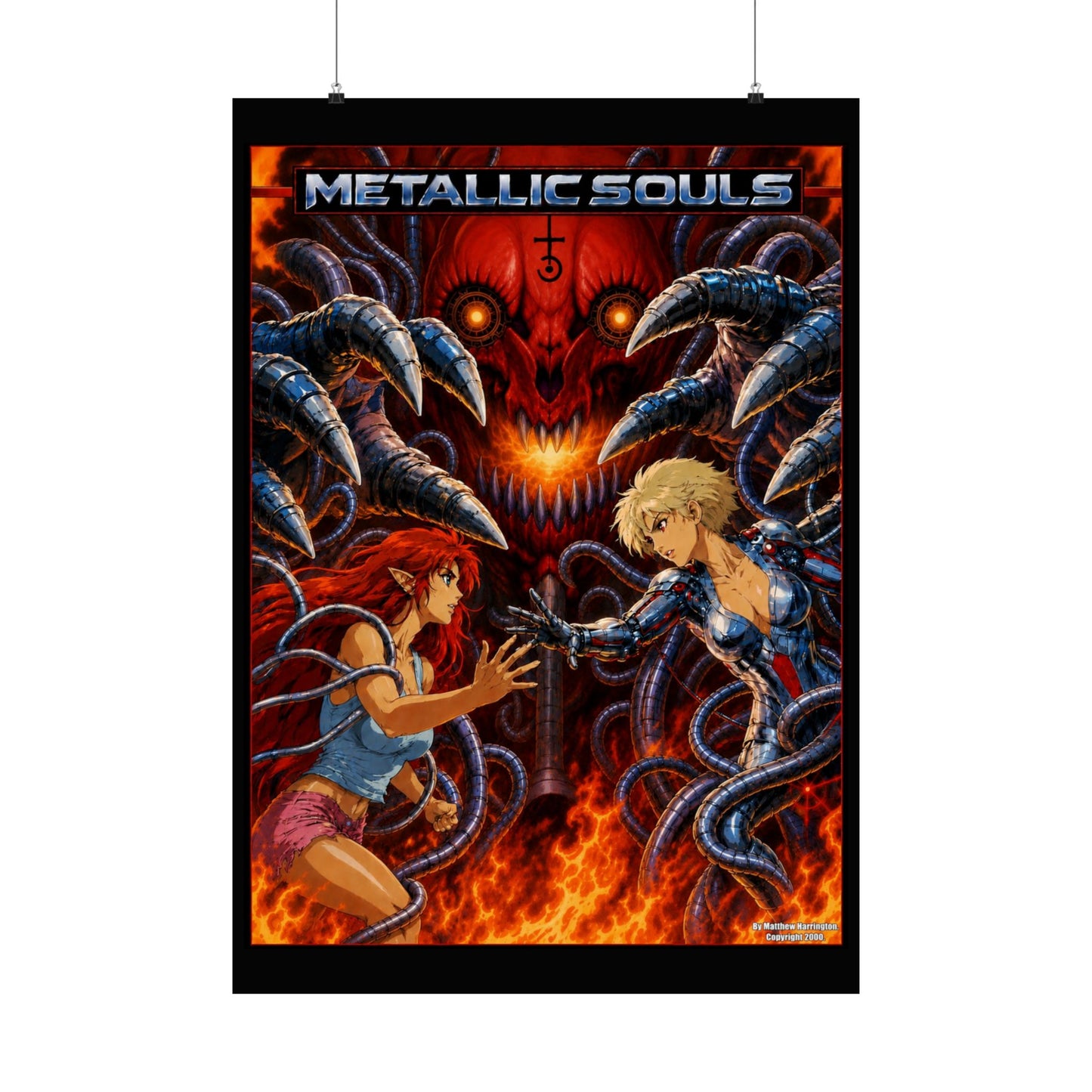 Metallic Souls Anime Poster — Matte Vertical Sci‑Fi Horror Art Print