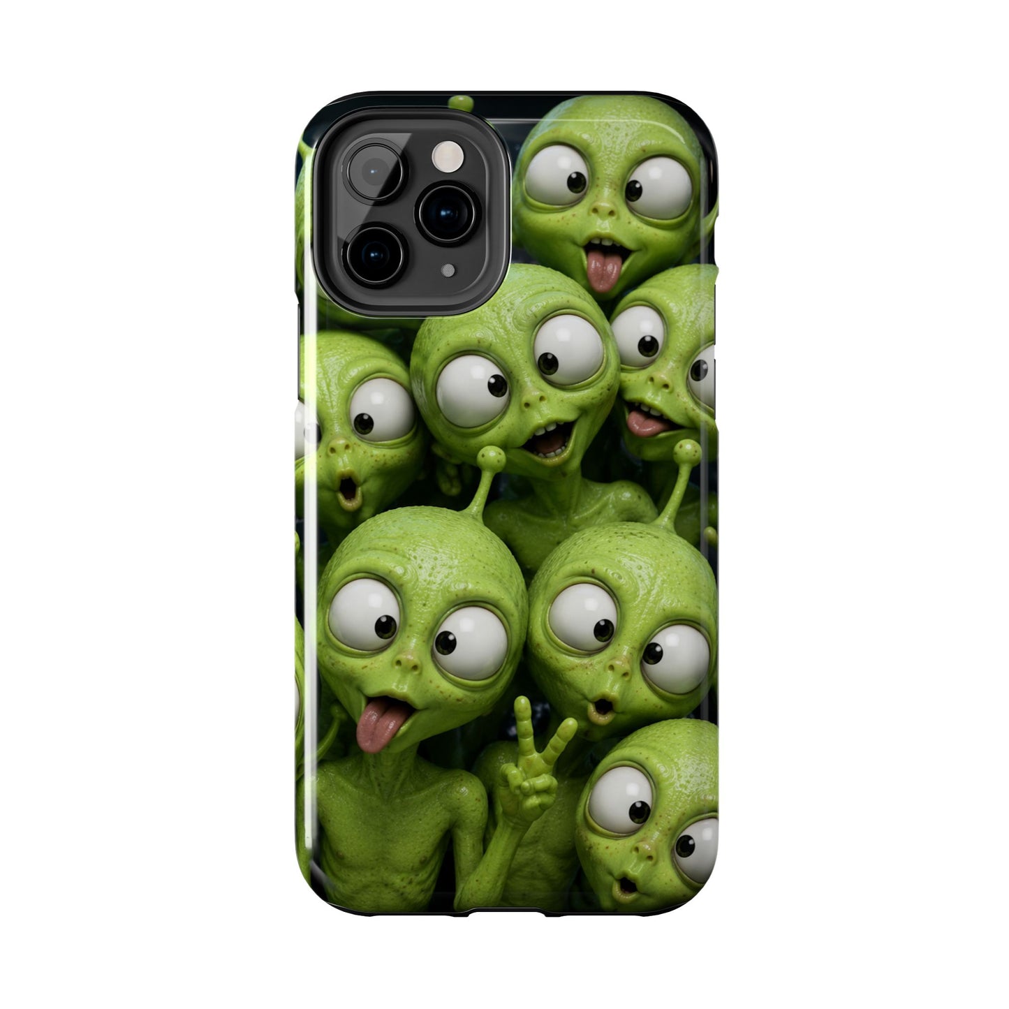 Alien Selfie Tough Phone Case — Cute Green Cartoon Aliens Protective Cover