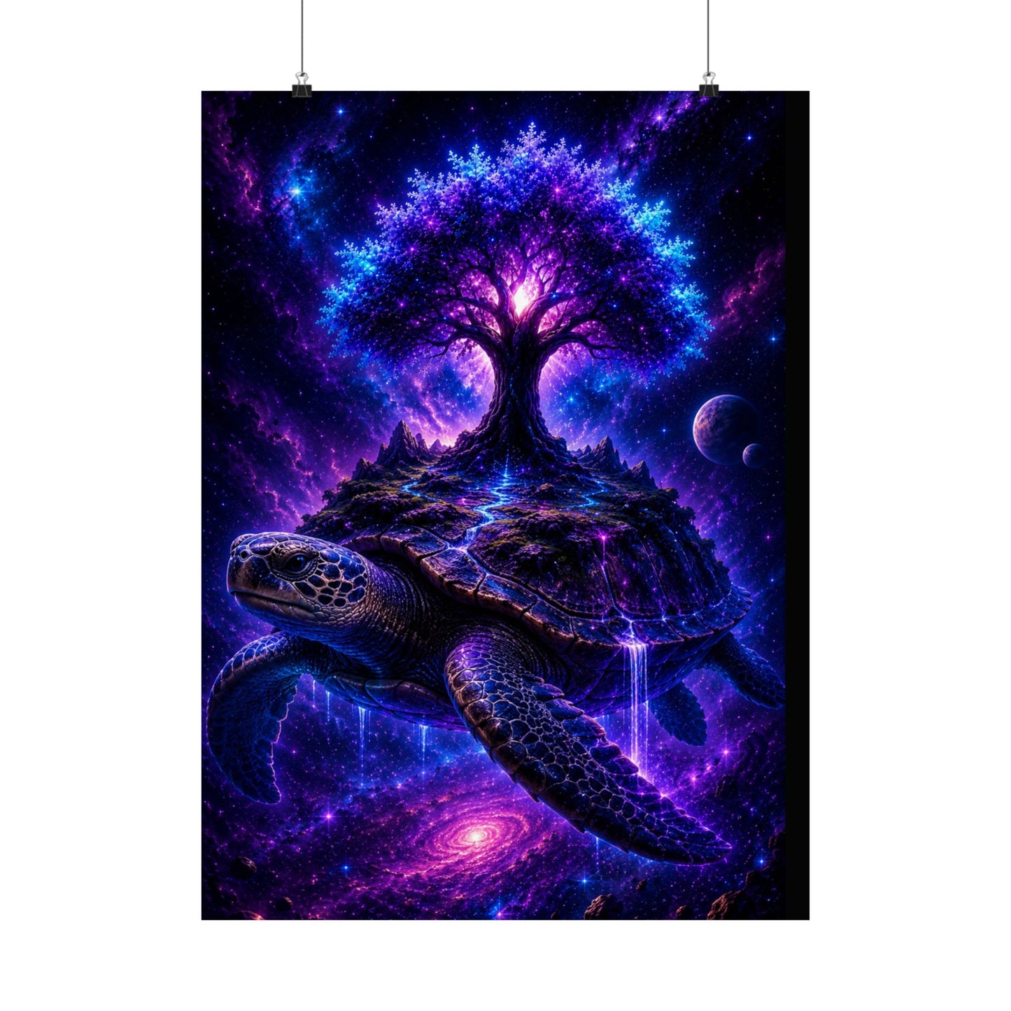 Cosmic Turtle Poster — Mystic Tree on Turtle Shell Matte Vertical Wall Art