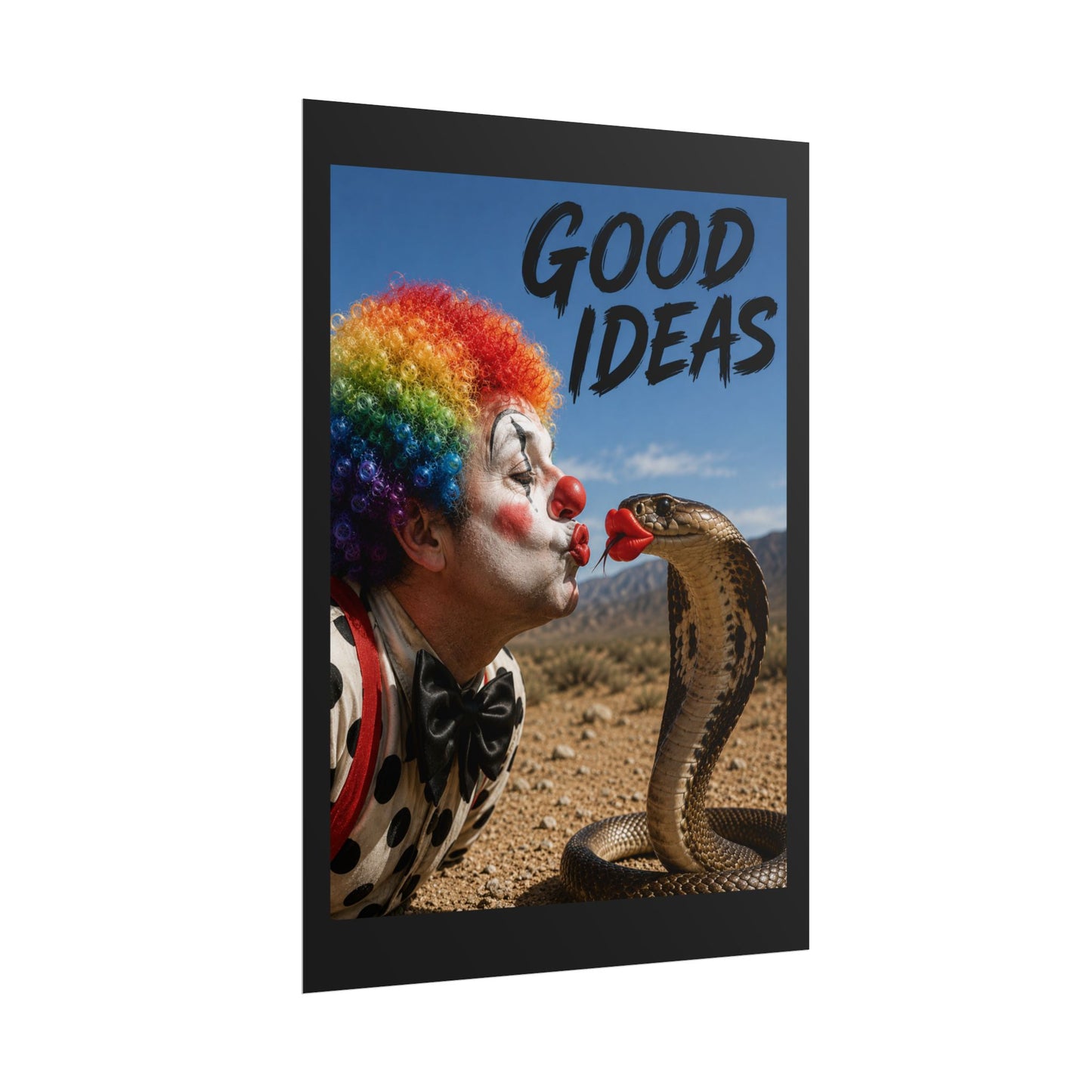 Good Ideas Clown & Snake Rolled Poster – Surreal Humor Wall Art