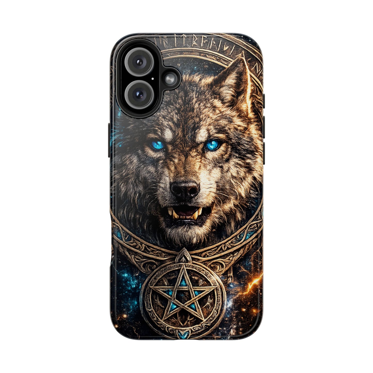 Wolf Pentagram Phone Case - Rugged Mystic Phone Cover with Glowing Blue Eyes