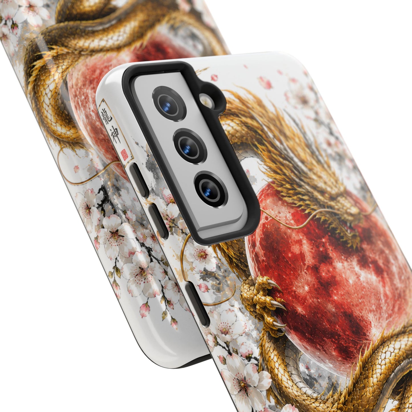 Golden Dragon Phone Case — Red Moon & Cherry Blossom Tough Phone Case