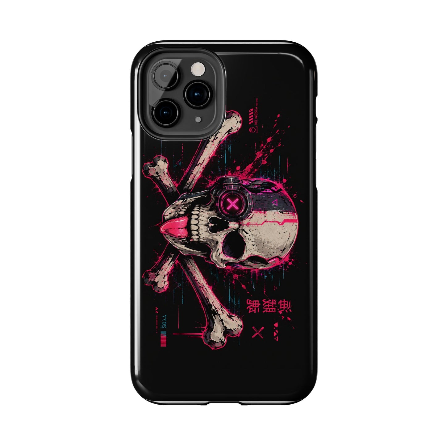 Skull & Crossbones Tough Phone Case — Neon Cyberpunk Skull Design
