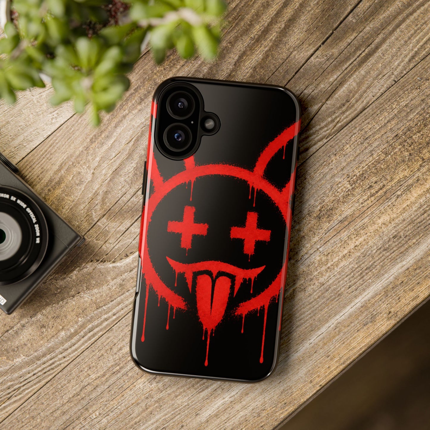 Phone Case - Metallic Souls Red Drip Smiley Graffiti Design
