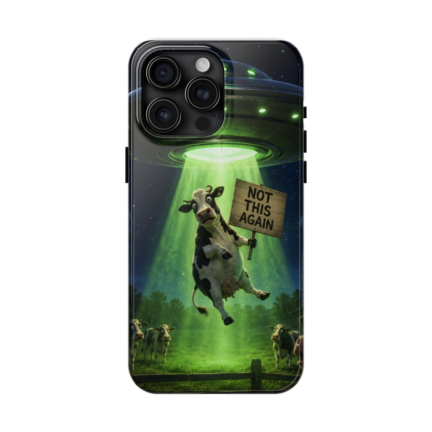 Phone Case — Funny Alien Abduction Cow Design ("Not This Again")
