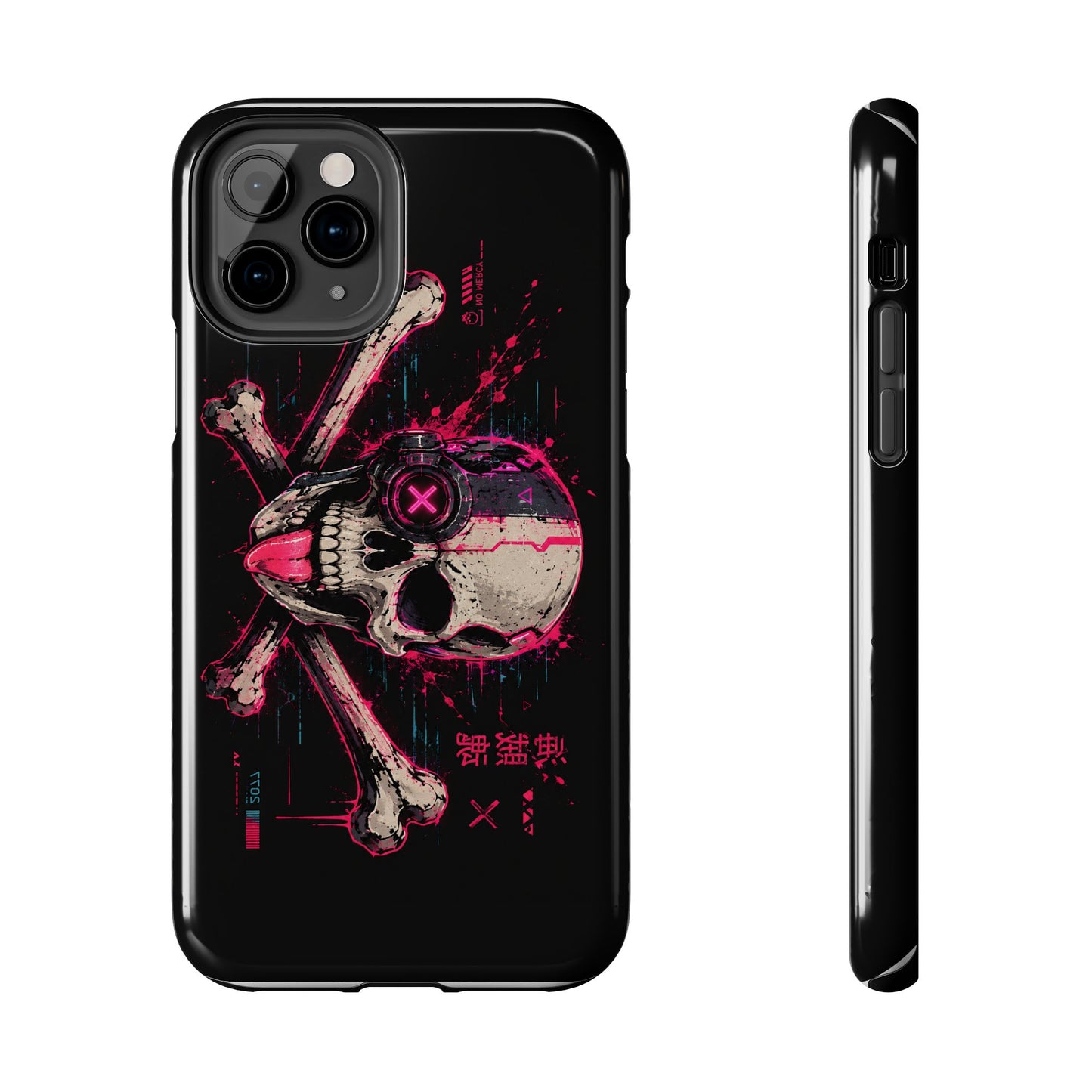 Skull & Crossbones Tough Phone Case — Neon Cyberpunk Skull Design