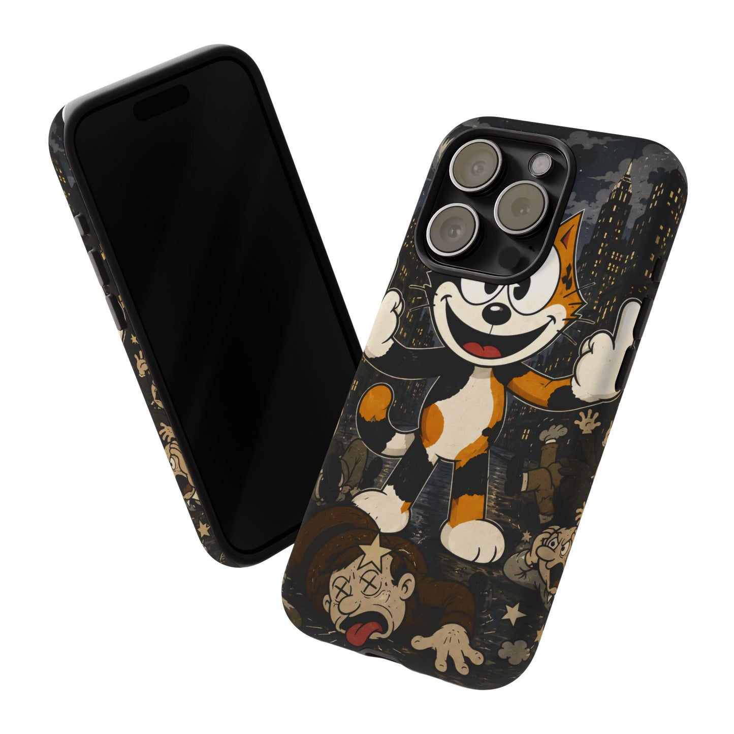 Vintage Cartoon Cat Phone Case — Edgy Felix-Style Illustration