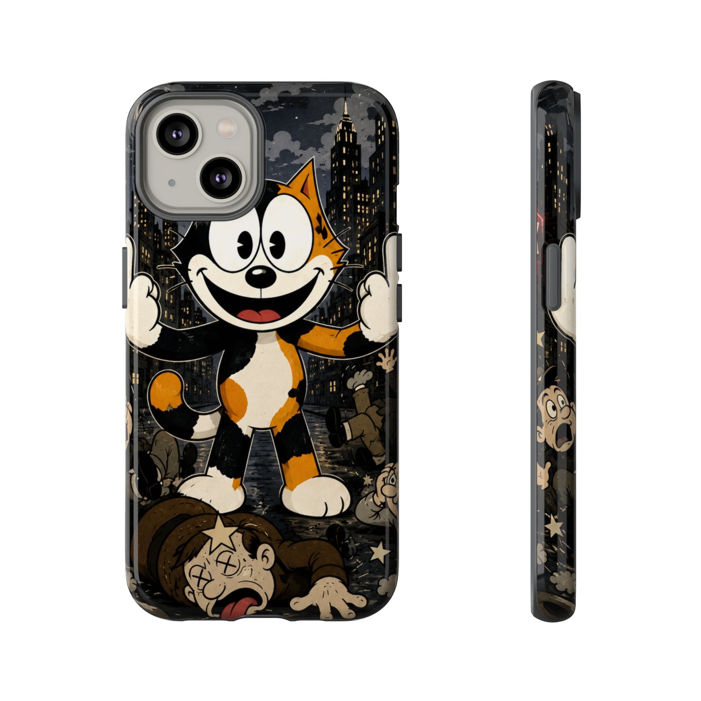 Vintage Cartoon Cat Phone Case — Edgy Felix-Style Illustration