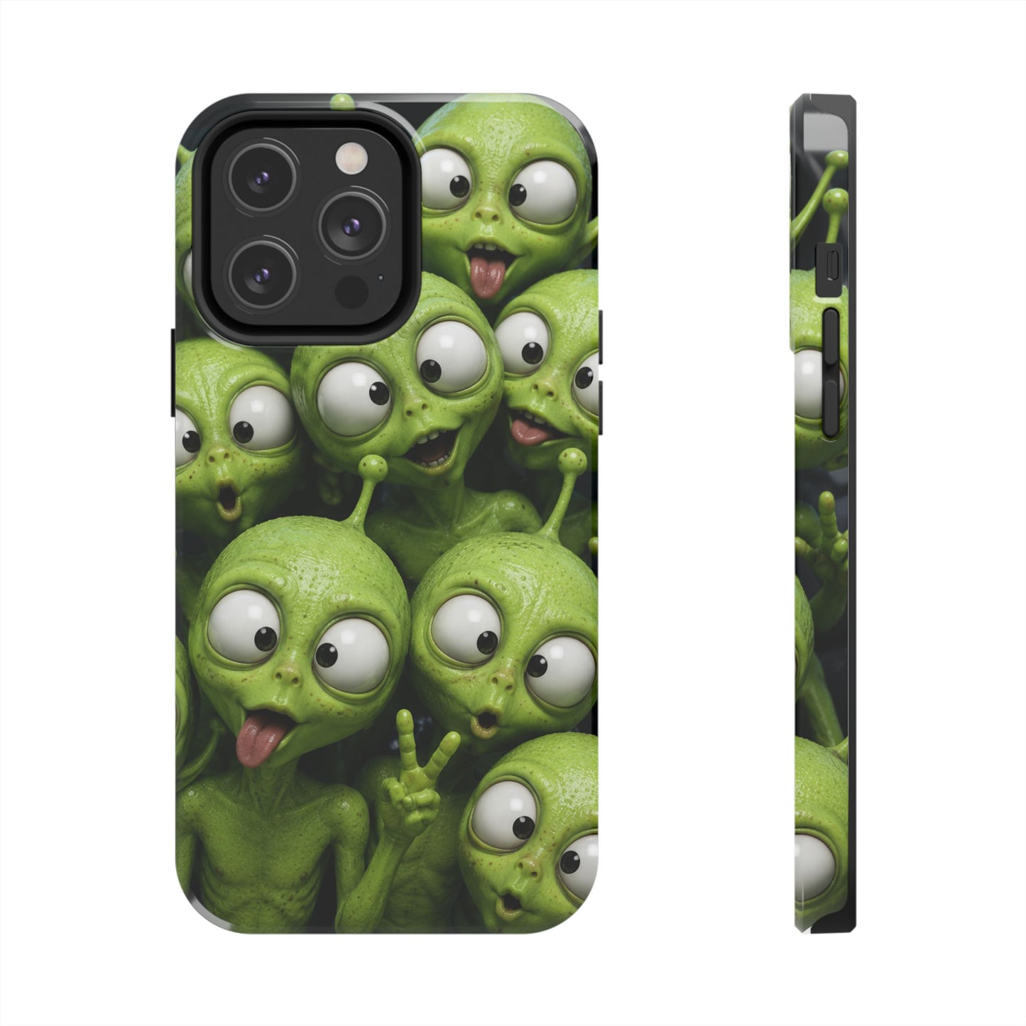 Alien Selfie Tough Phone Case — Cute Green Cartoon Aliens Protective Cover