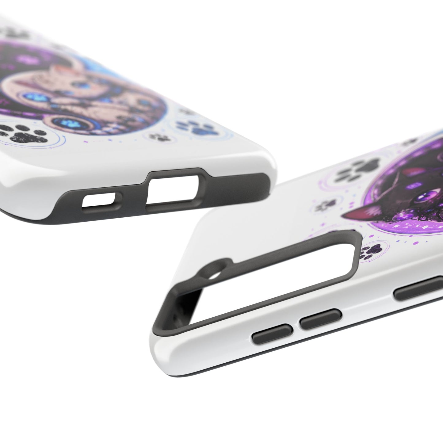 Cat Yin Yang Tough Phone Case — Black & White Kittens, Paw Print Protective Cover