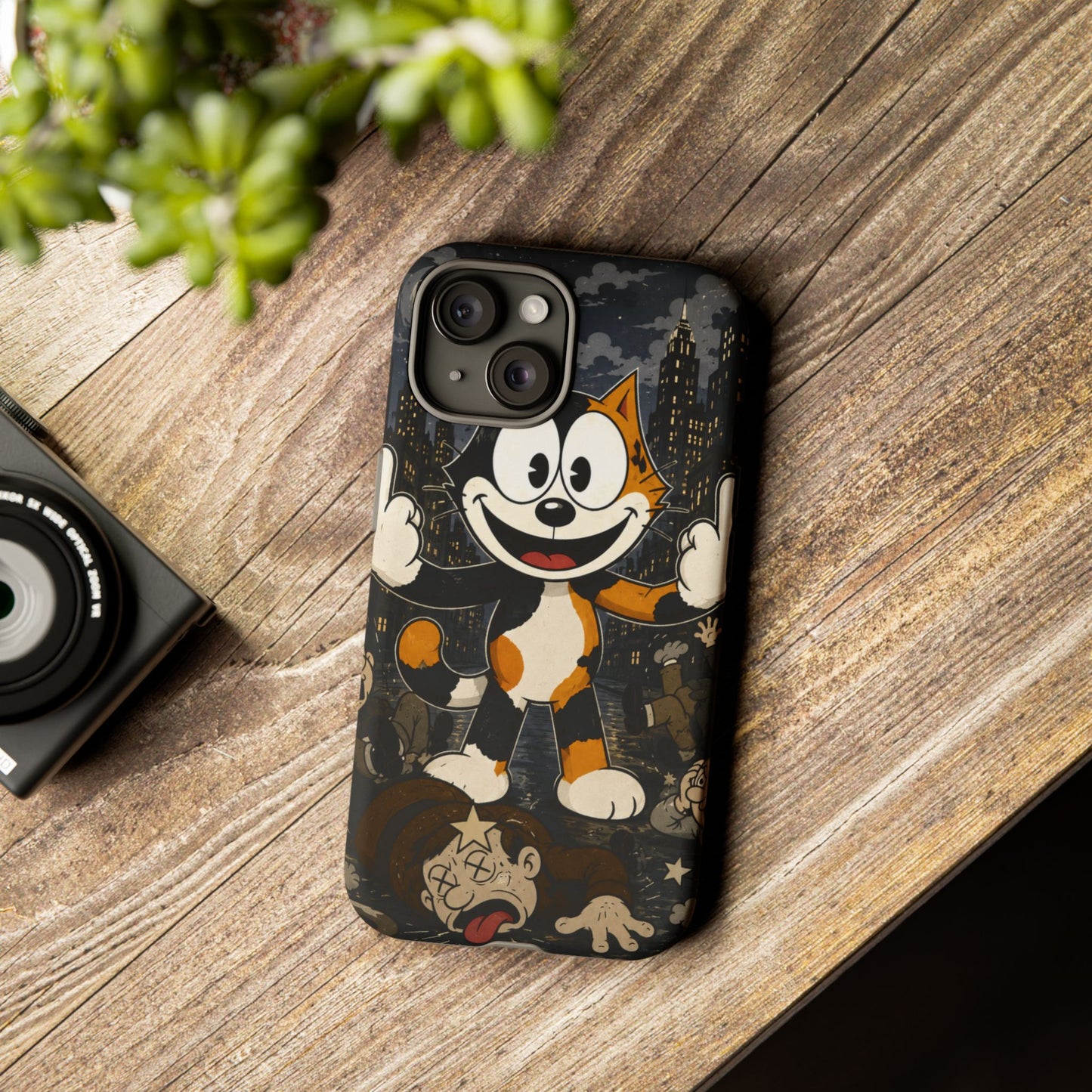 Vintage Cartoon Cat Phone Case — Edgy Felix-Style Illustration