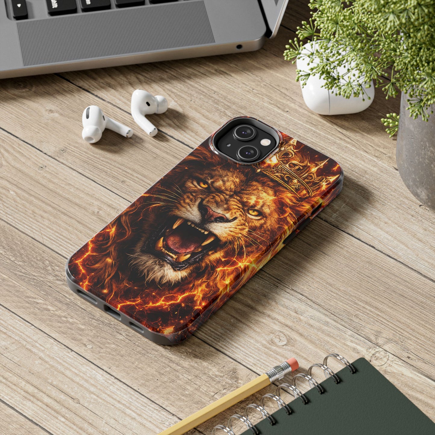 Fiery Lion King Tough Phone Case — Protective iPhone Case with Roaring Crown Design