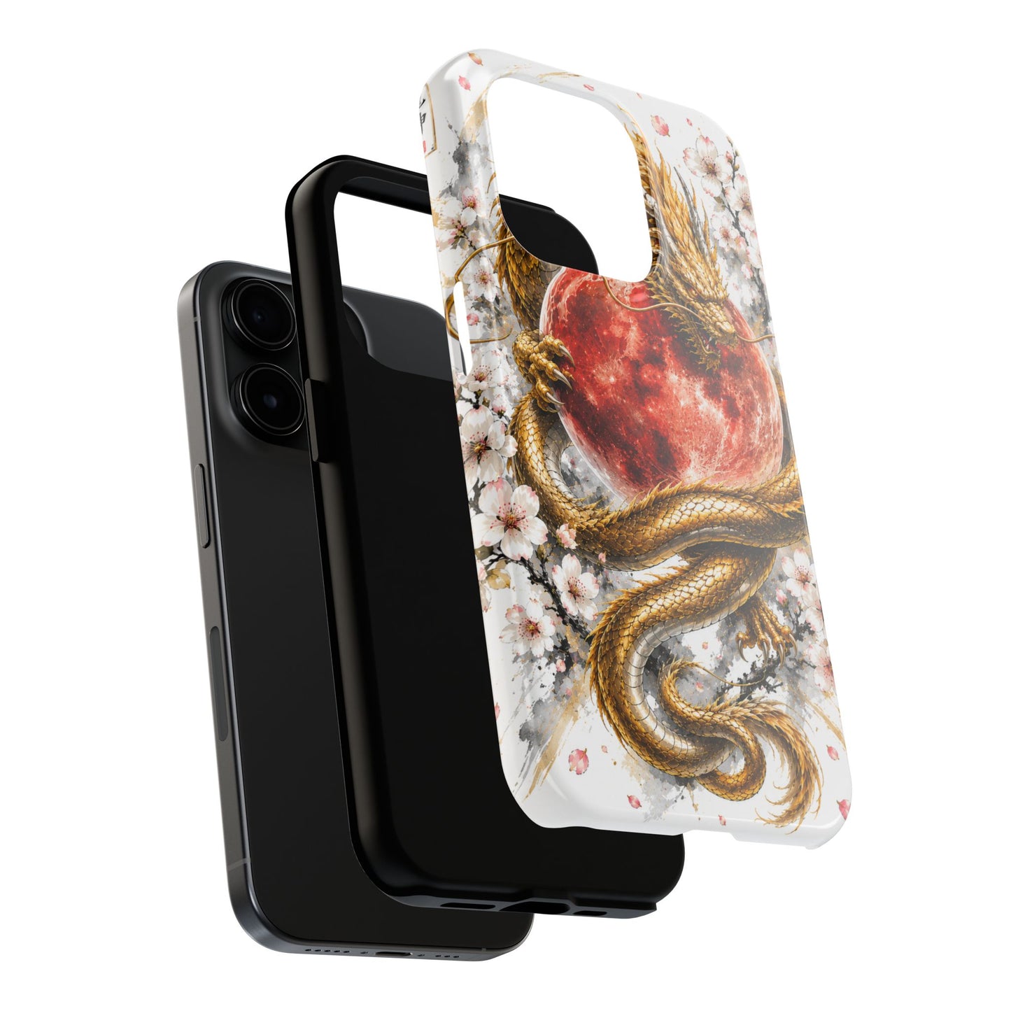 Golden Dragon Phone Case — Red Moon & Cherry Blossom Tough Phone Case
