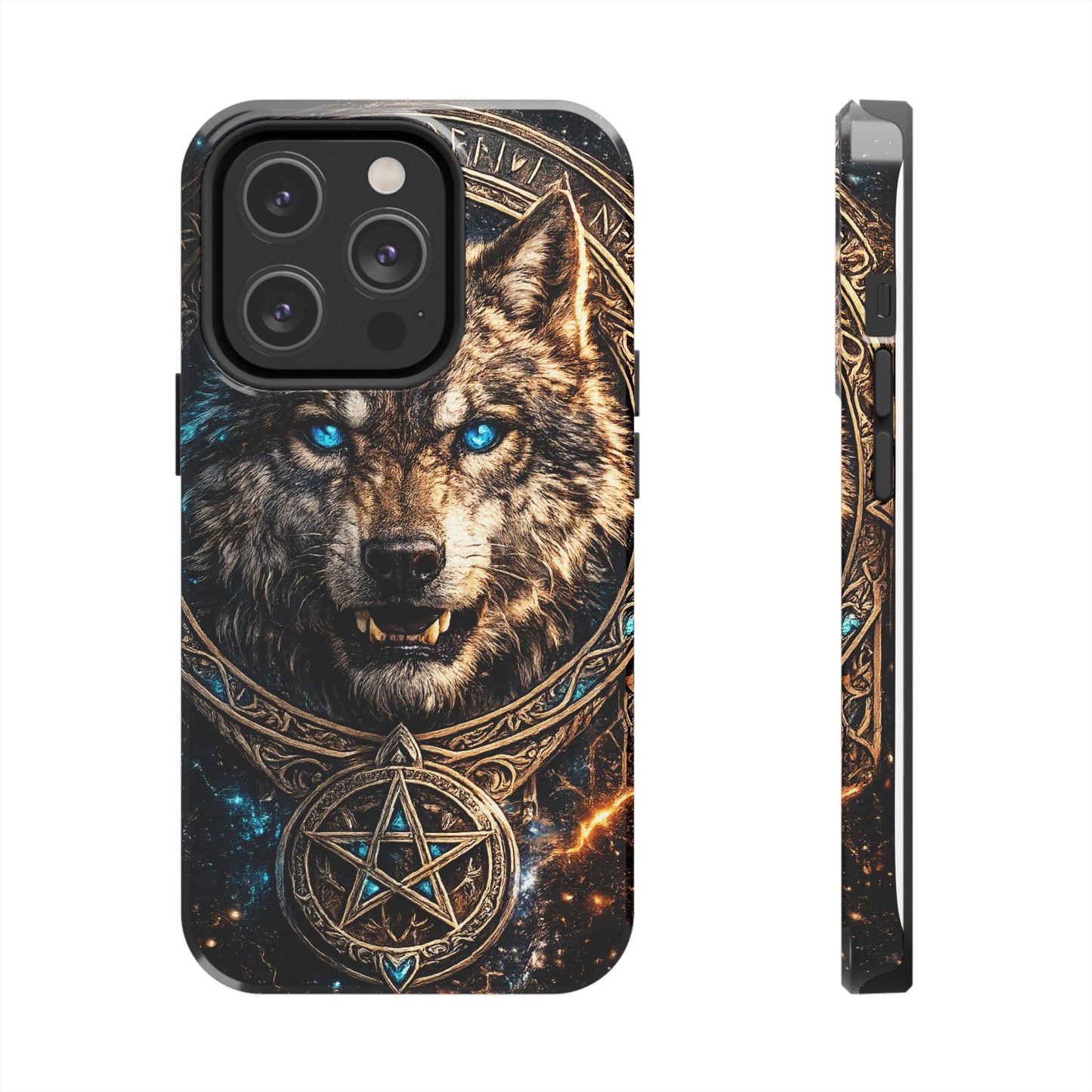 Wolf Pentagram Phone Case - Rugged Mystic Phone Cover with Glowing Blue Eyes