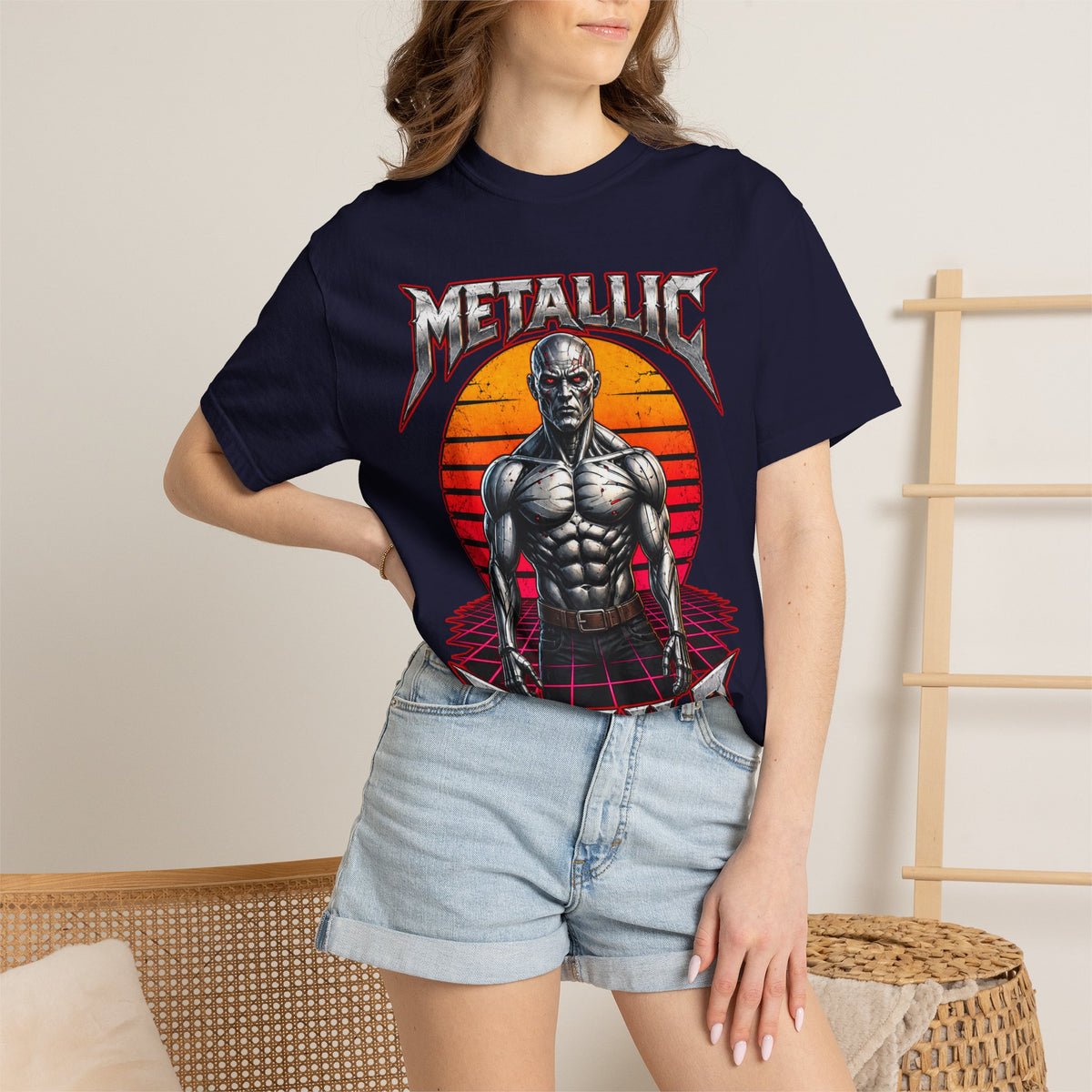 Metallic Souls T-Shirt — Retro Sunset Muscular Warrior Graphic Tee