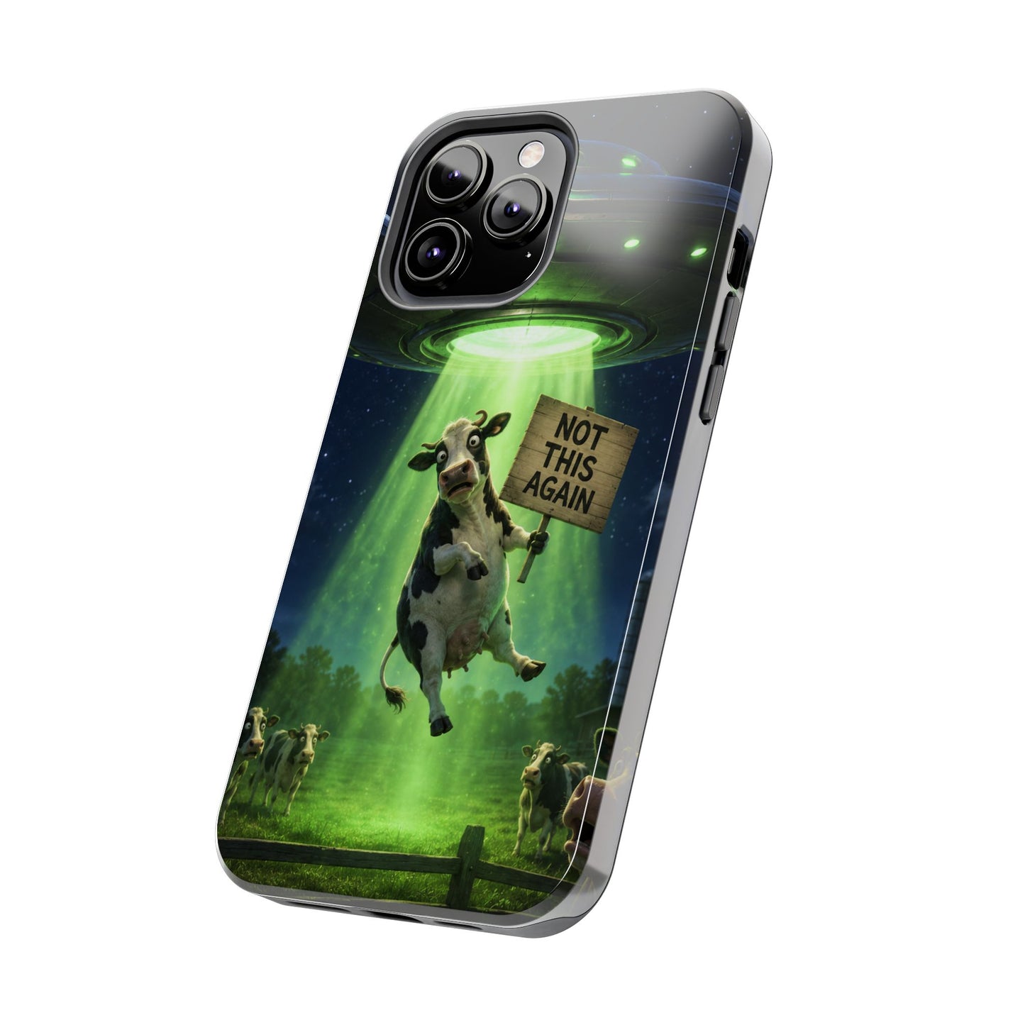 Phone Case — Funny Alien Abduction Cow Design ("Not This Again")
