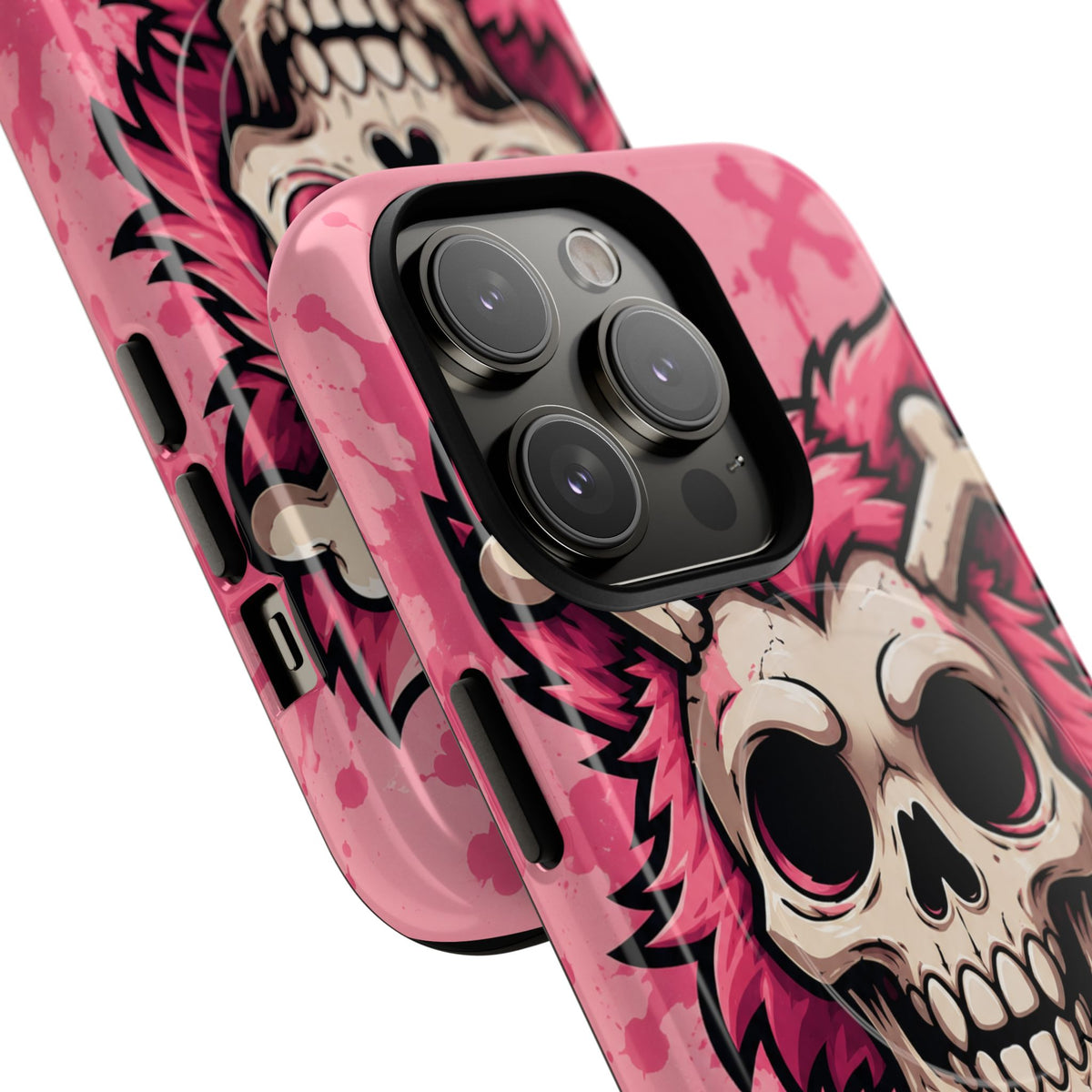 Pink Skull & Crossbones Tough Magnetic Phone Case — Punk Rock Protective Cover