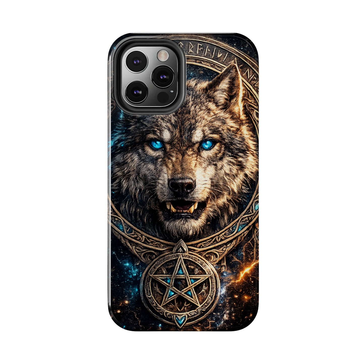 Wolf Pentagram Phone Case - Rugged Mystic Phone Cover with Glowing Blue Eyes