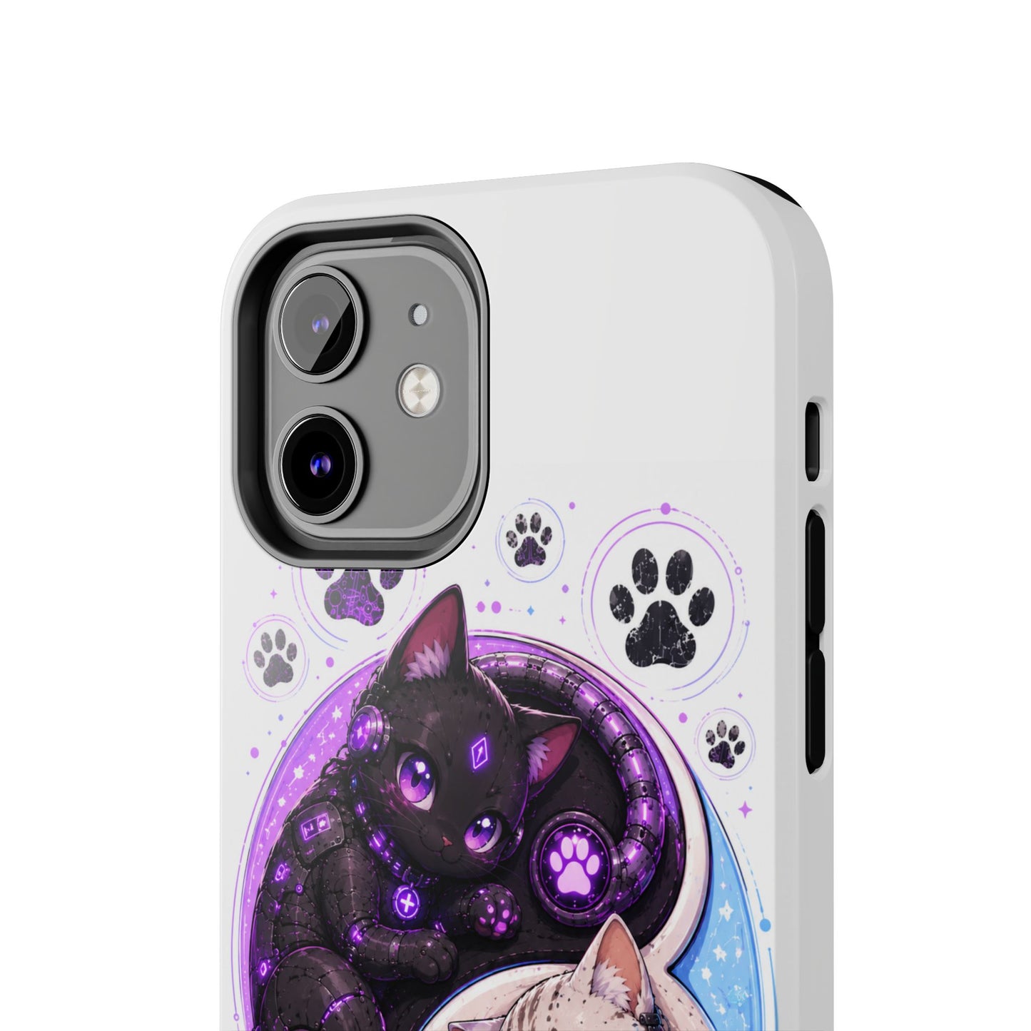 Cat Yin Yang Tough Phone Case — Black & White Kittens, Paw Print Protective Cover