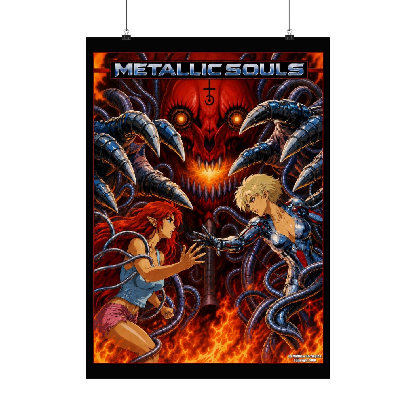 Metallic Souls Anime Poster — Matte Vertical Sci‑Fi Horror Art Print