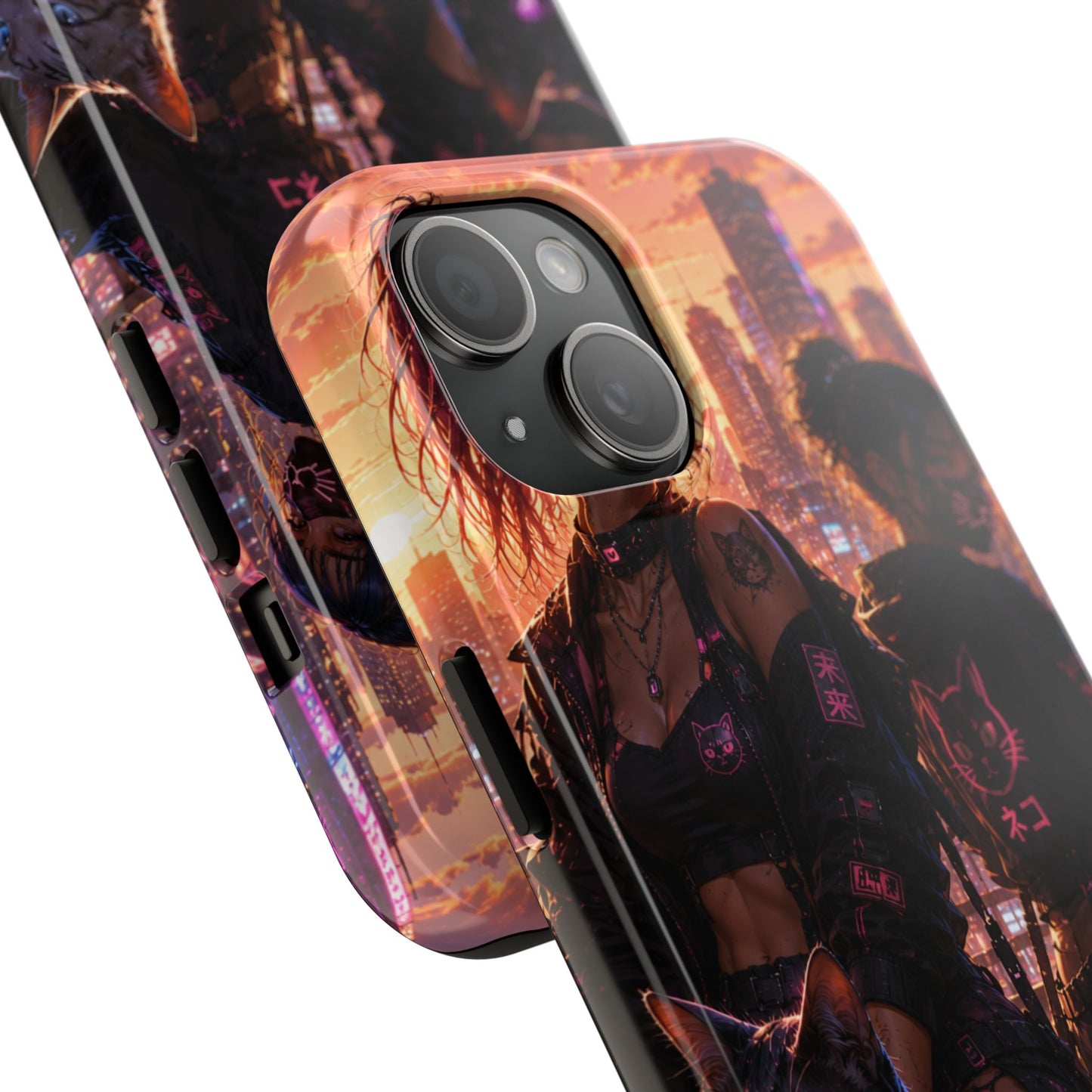 Cyberpunk Pack: Tough Phone Case with Neon Panther & City Sunset