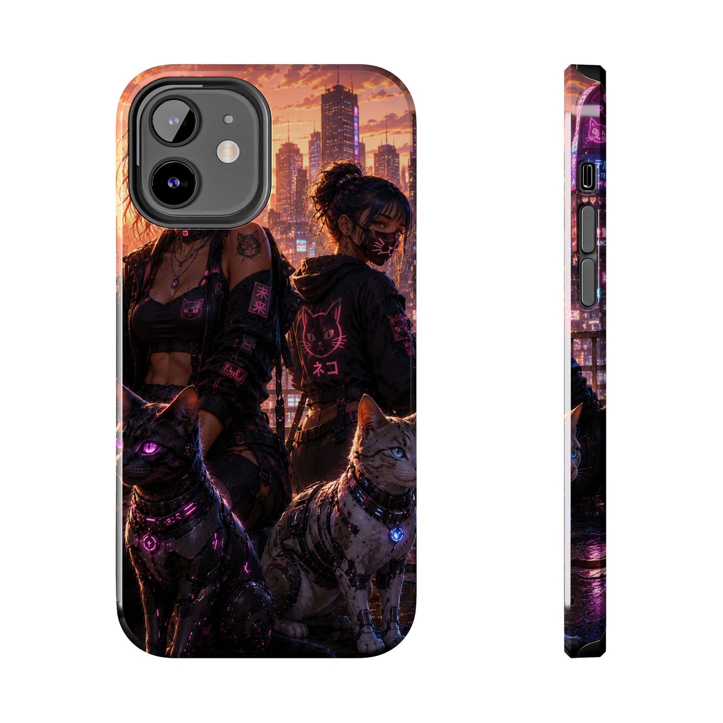 Cyberpunk Pack: Tough Phone Case with Neon Panther & City Sunset