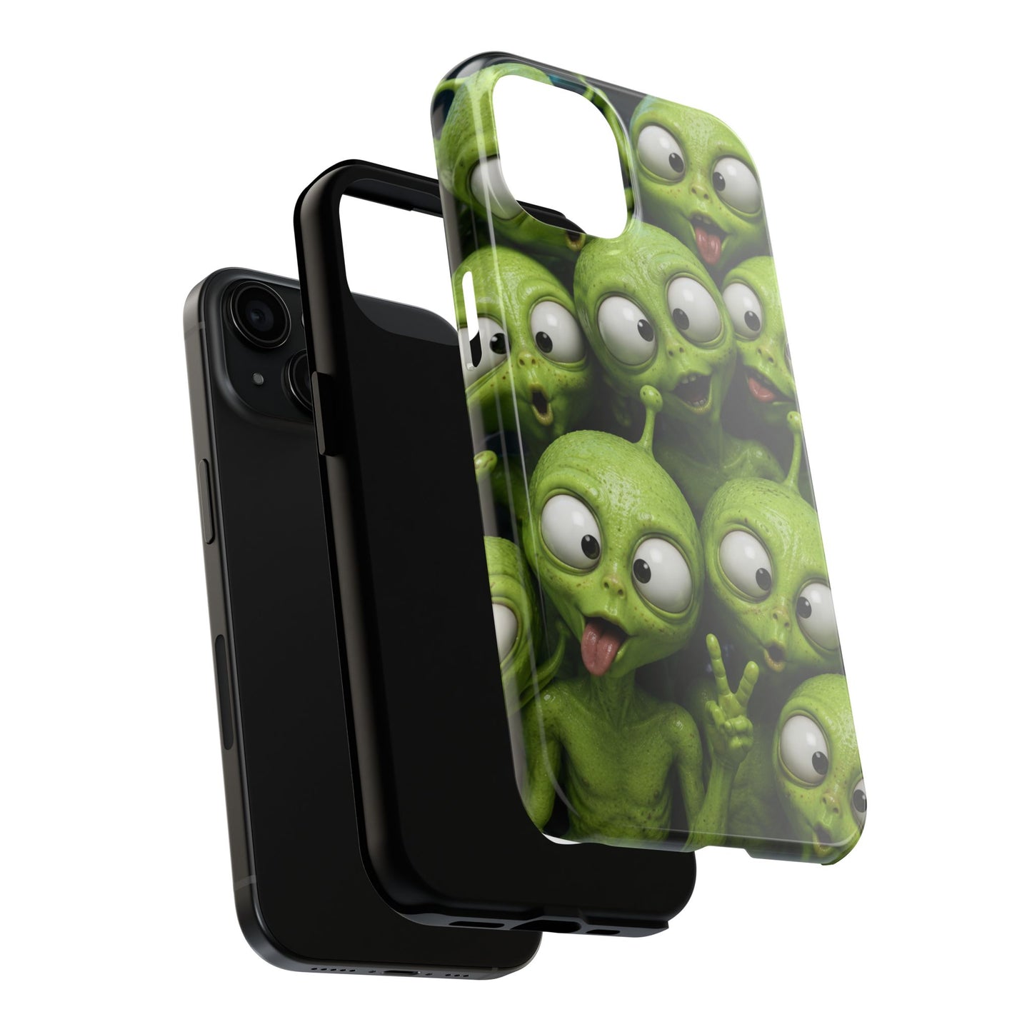 Alien Selfie Tough Phone Case — Cute Green Cartoon Aliens Protective Cover
