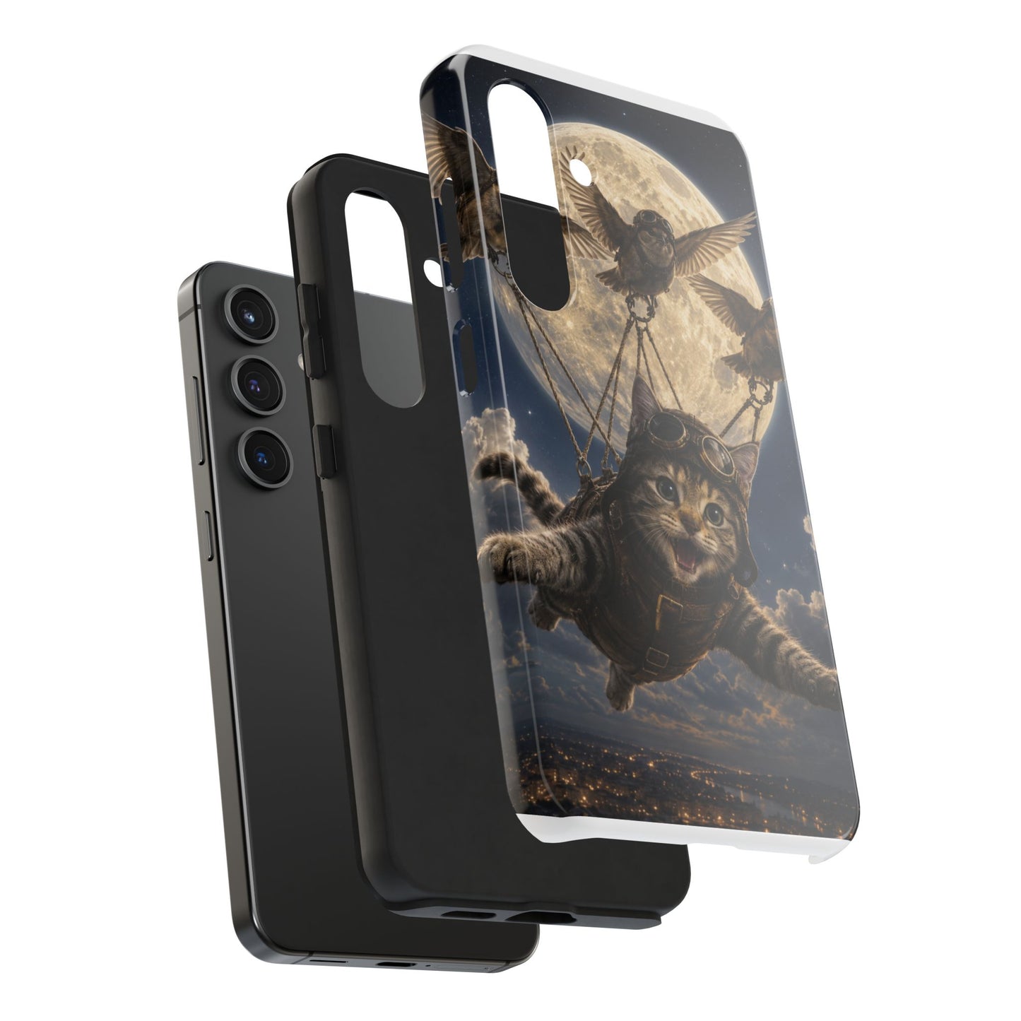 Cat Pilot Phone Case — Adventure Kitty Moonlit Flight Tough Protection
