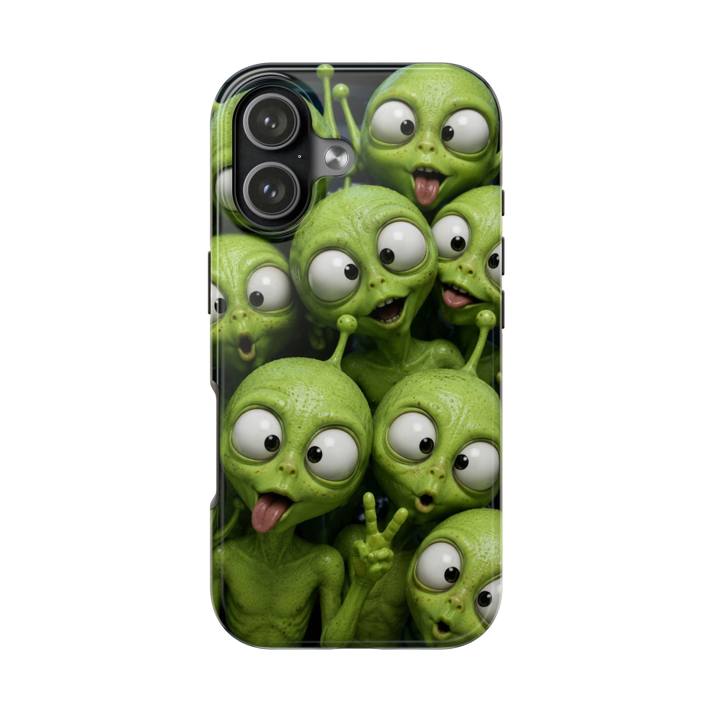 Alien Selfie Tough Phone Case — Cute Green Cartoon Aliens Protective Cover